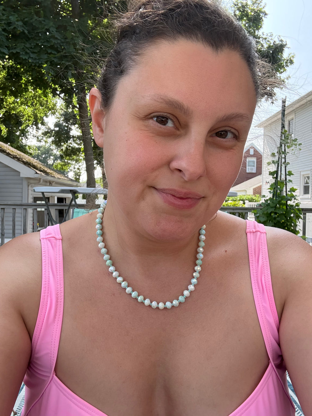 The June Necklace- Mint Green & Blue Glass Beads