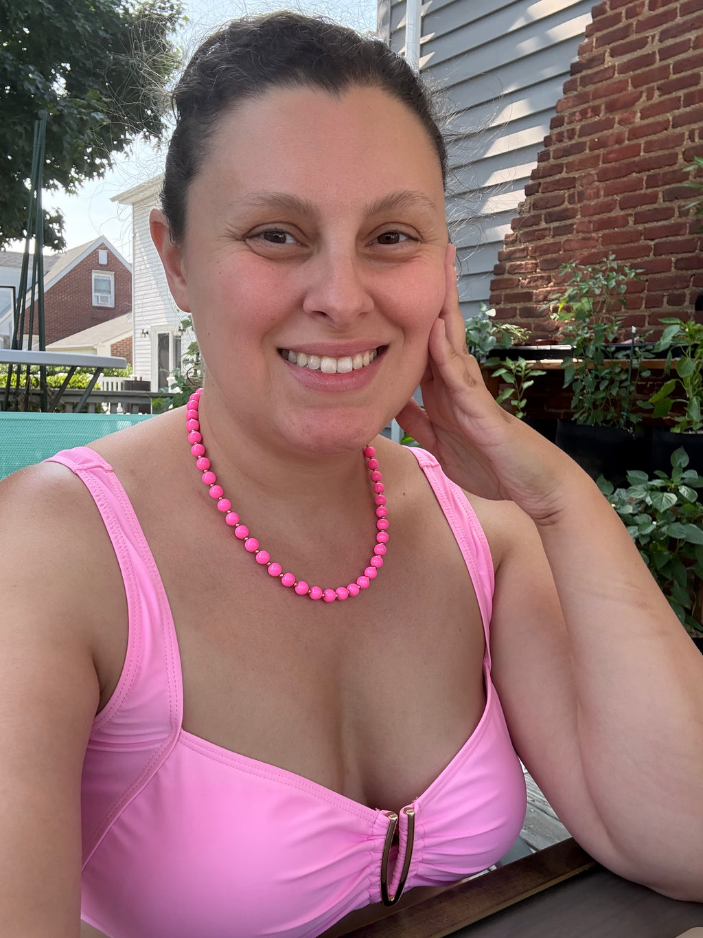 The Ellie Necklace- Round Pink Glass Beads