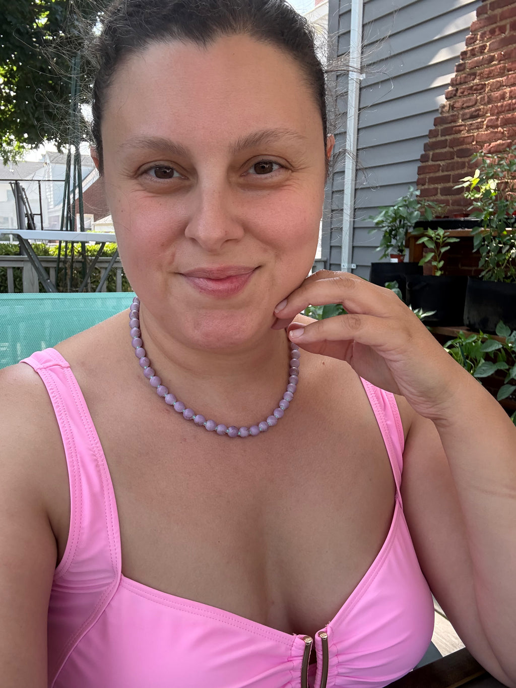 The Sadie Necklace- Round Purple & Mint Glass Beads