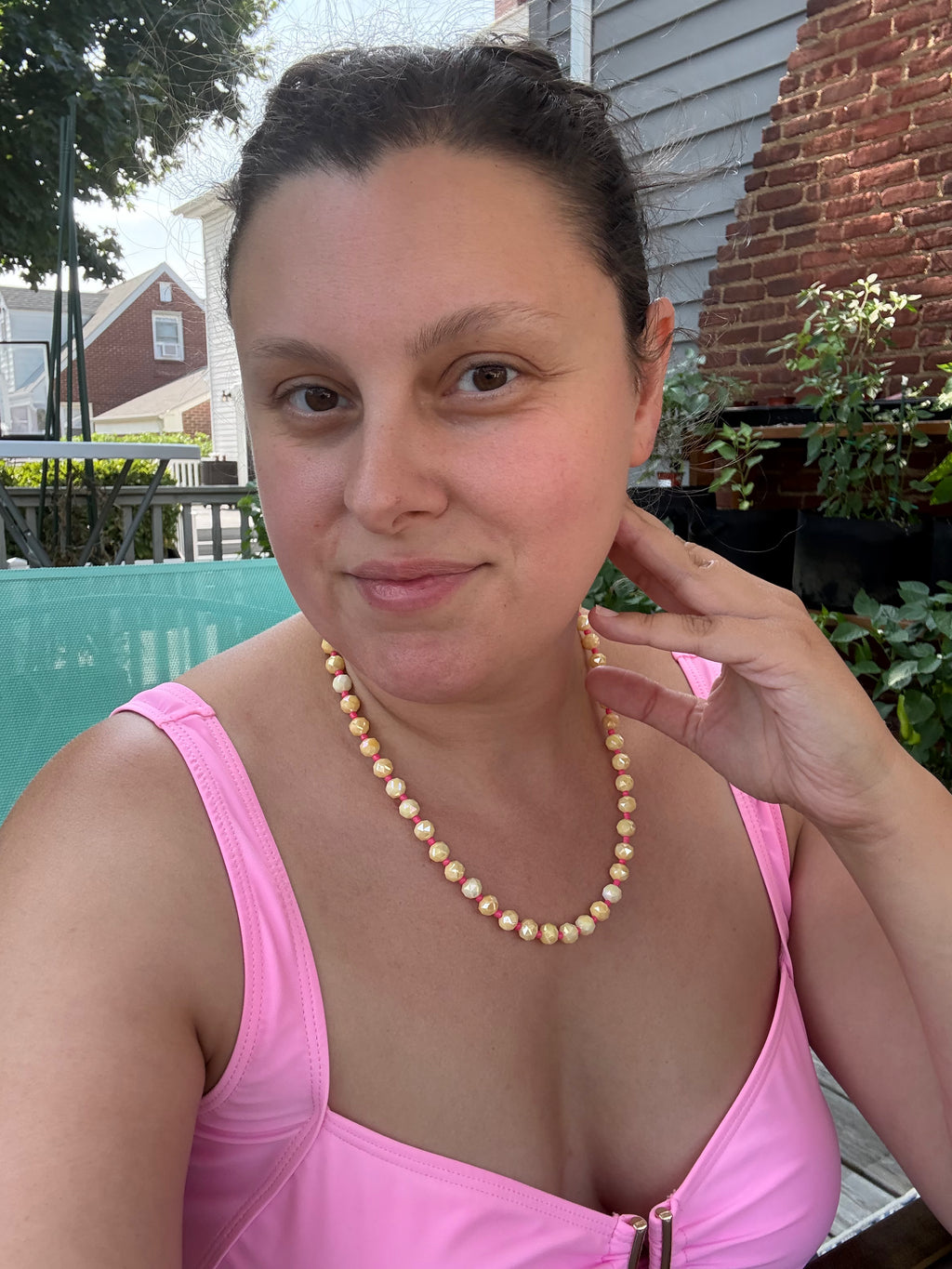 The Daisy Necklace- Yellow & Pink Glass Beads