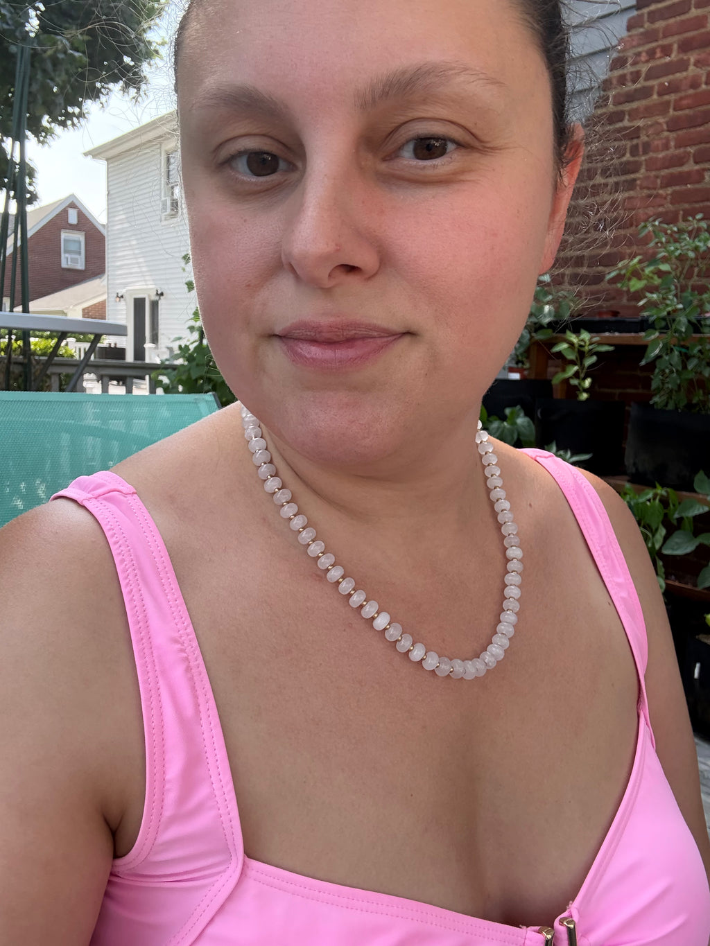 The Lily Necklace- White Quartz & Gold Glass Beads