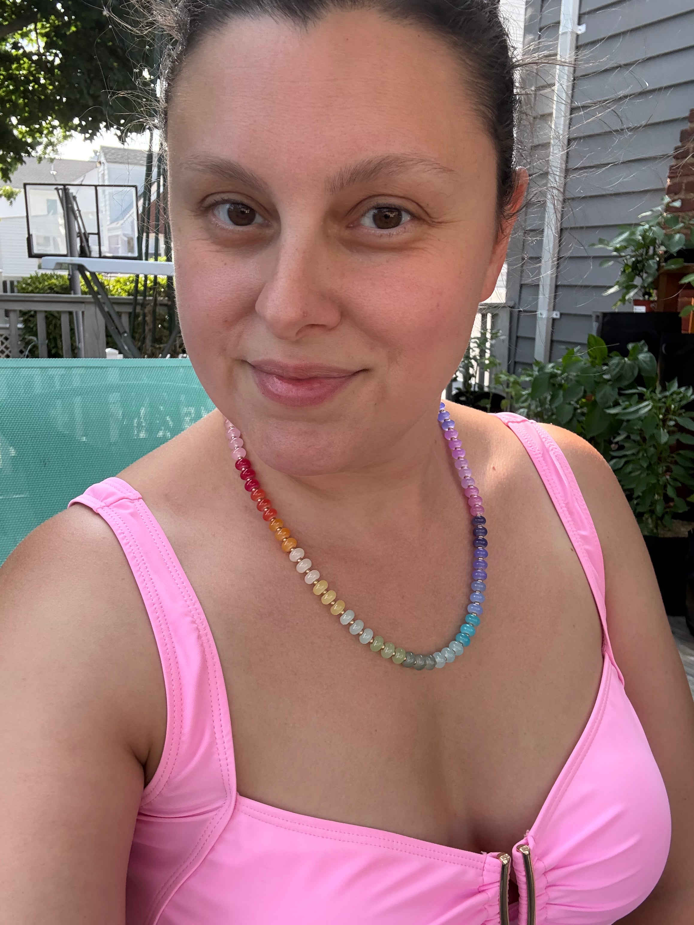 The Lucy Necklace- Rainbow & Gold Glass Beads