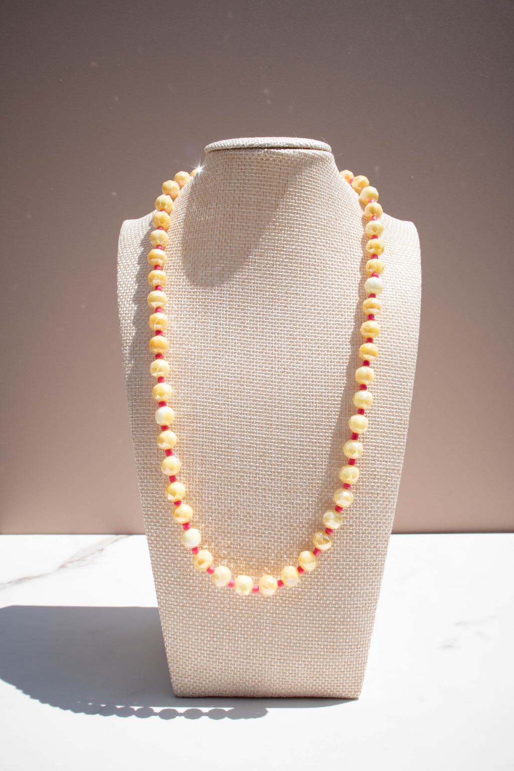 The Daisy Necklace- Yellow & Pink Glass Beads