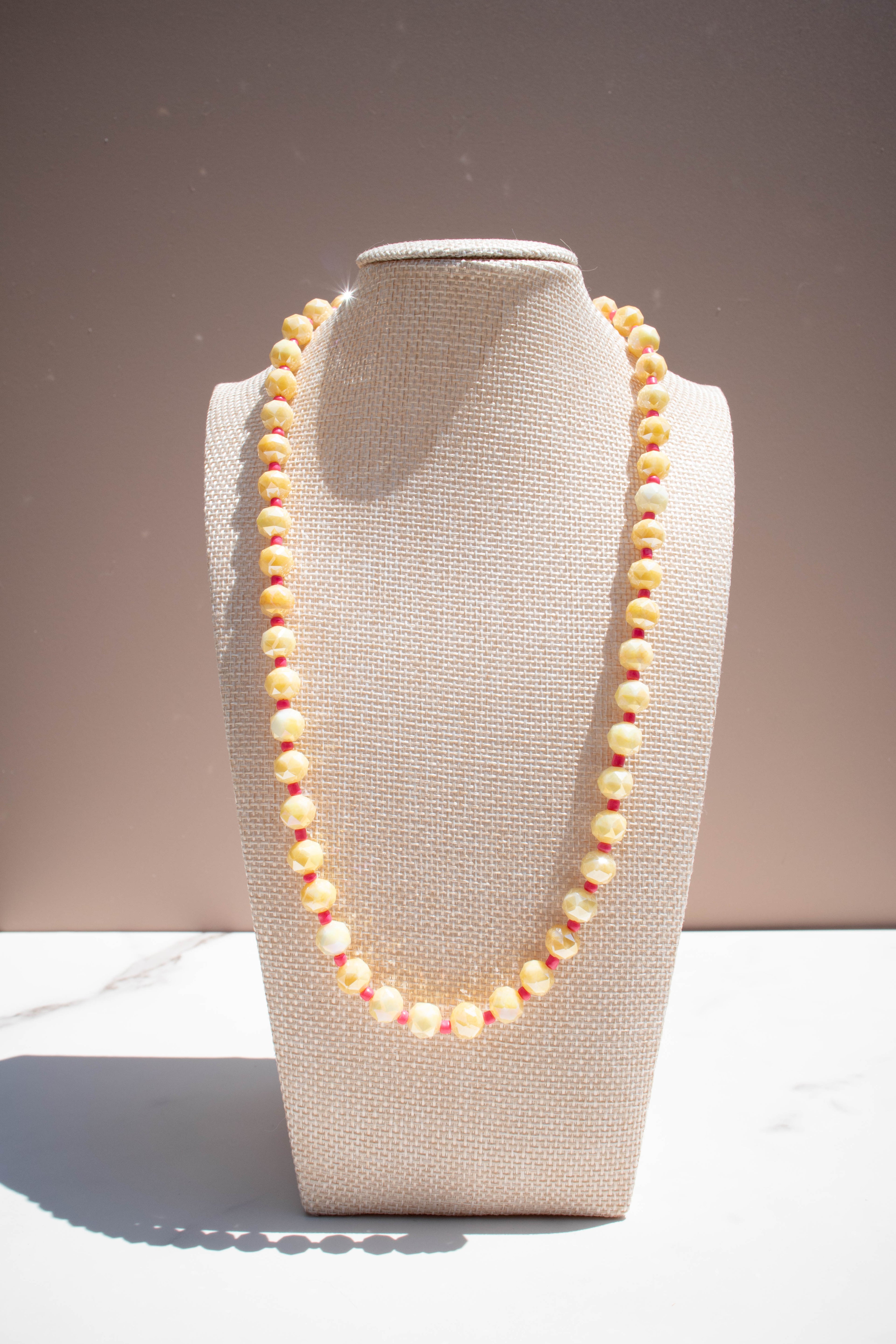 The Daisy Necklace- Yellow & Pink Glass Beads