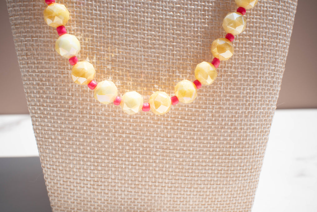 The Daisy Necklace- Yellow & Pink Glass Beads