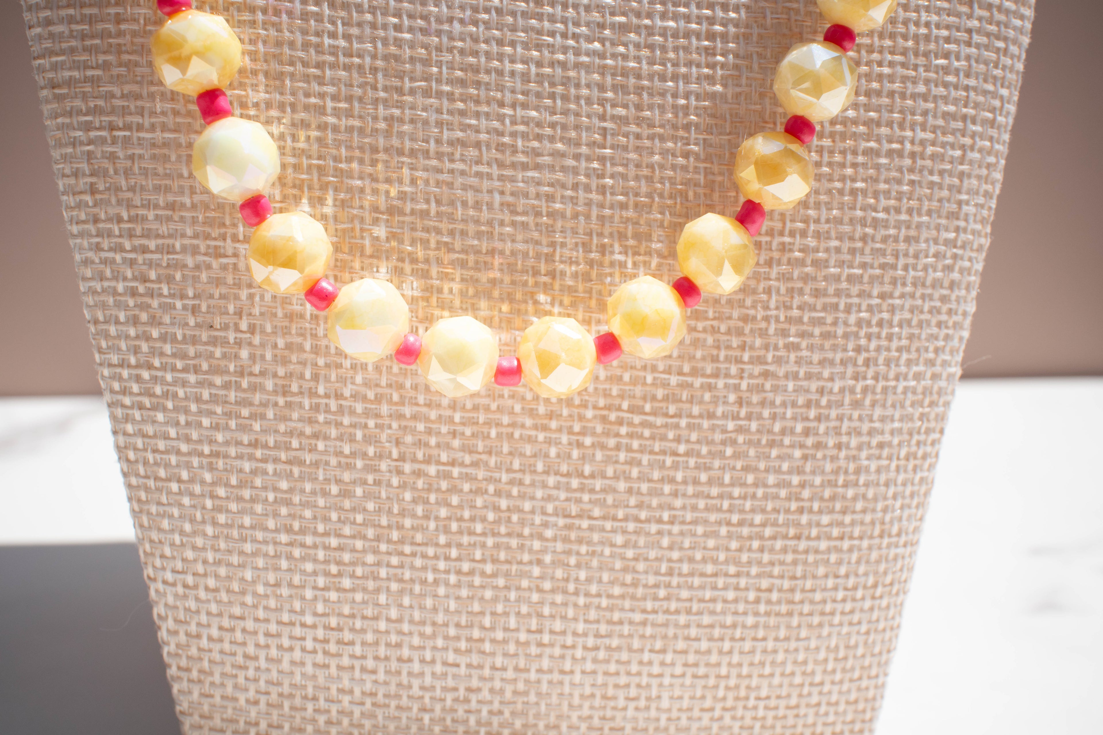 The Daisy Necklace- Yellow & Pink Glass Beads
