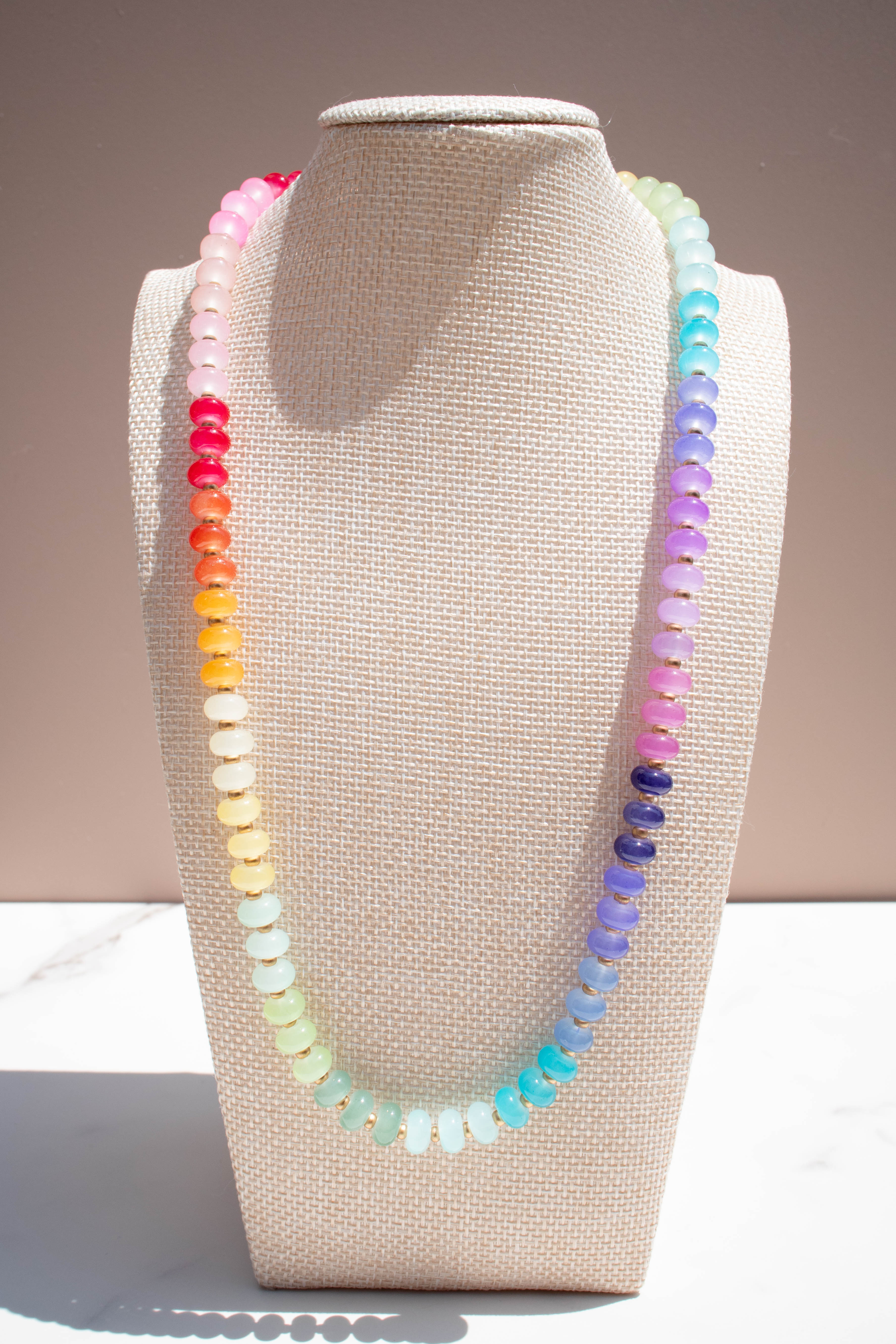 The Lucy Necklace- Rainbow & Gold Glass Beads