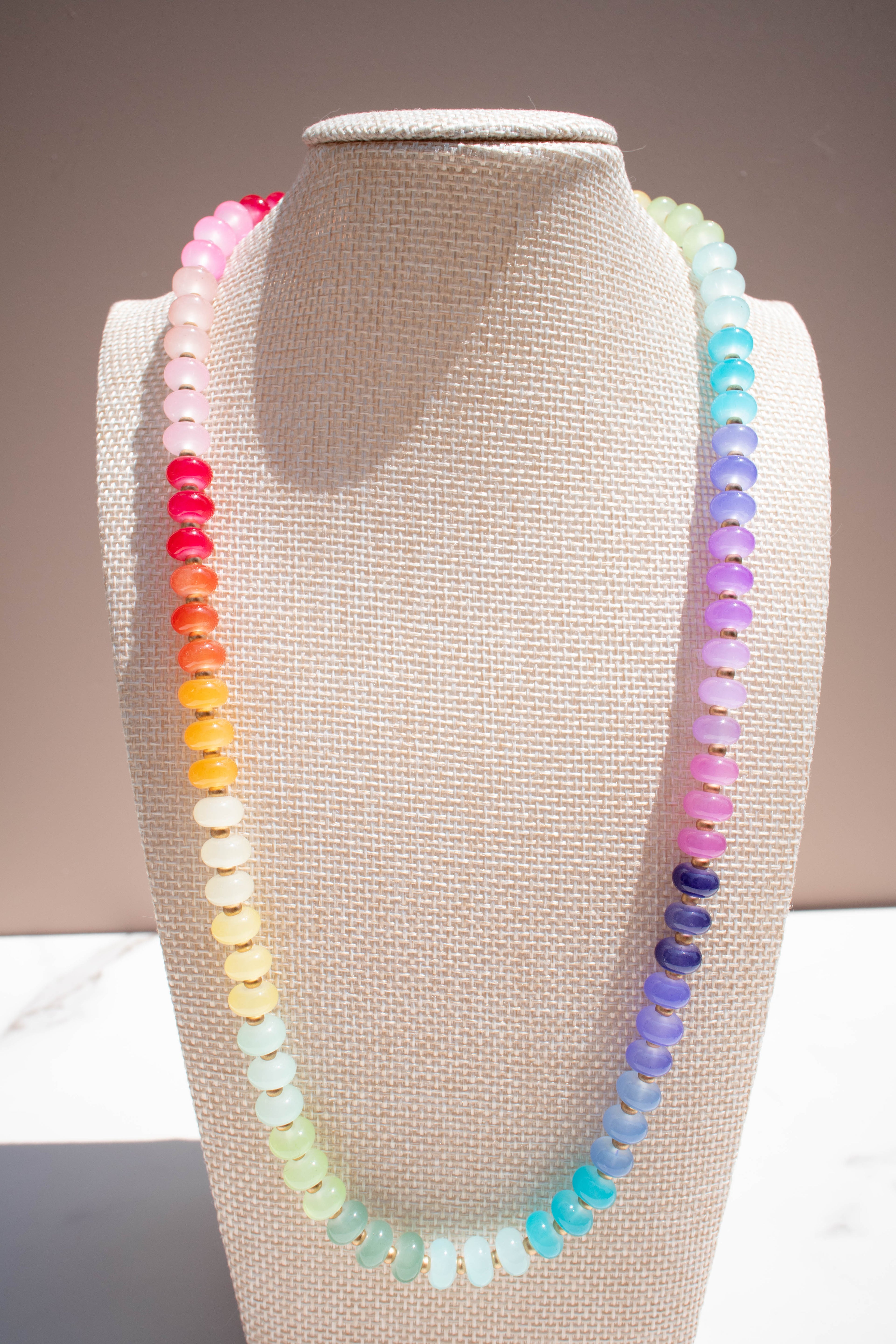 The Lucy Necklace- Rainbow & Gold Glass Beads