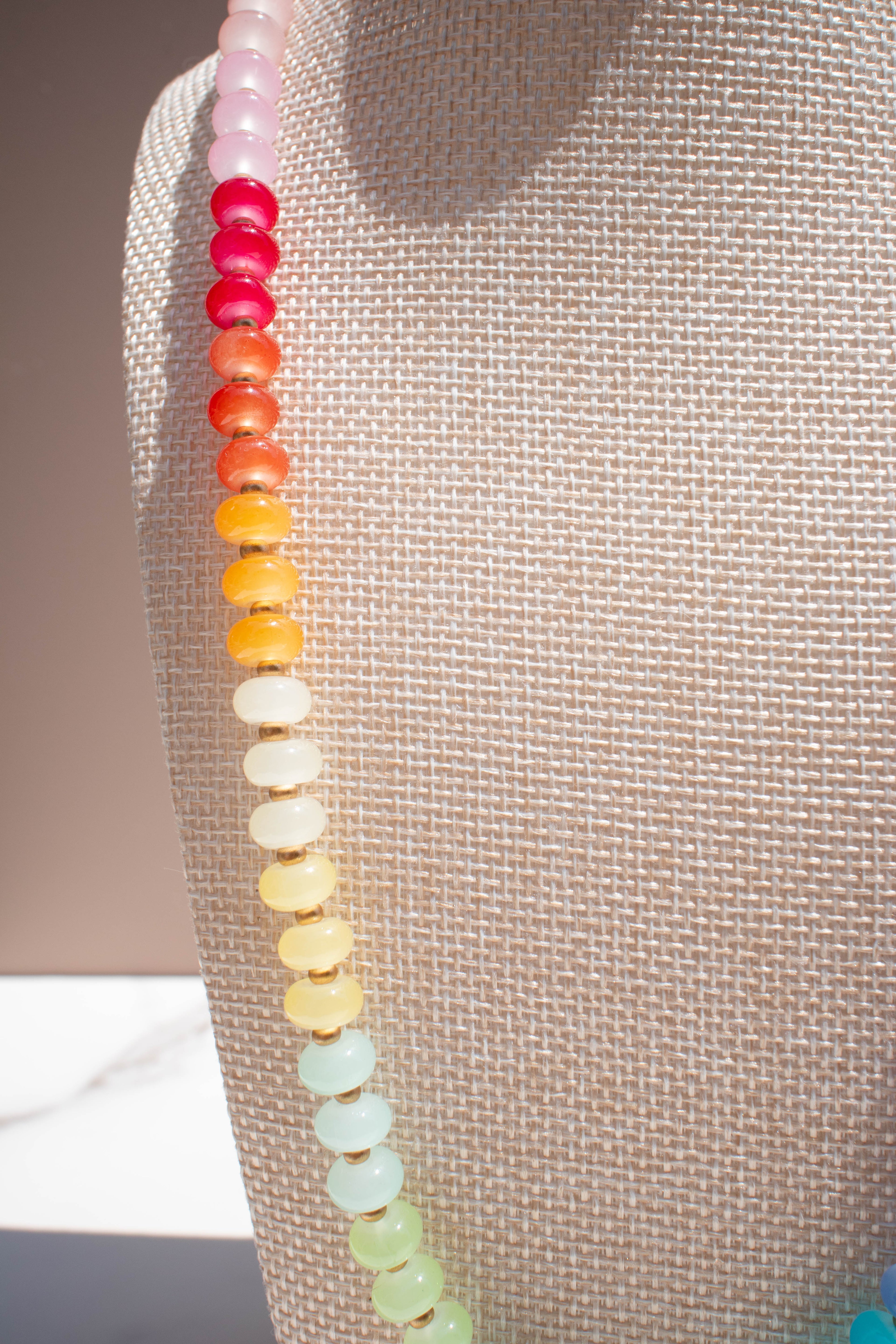 The Lucy Necklace- Rainbow & Gold Glass Beads