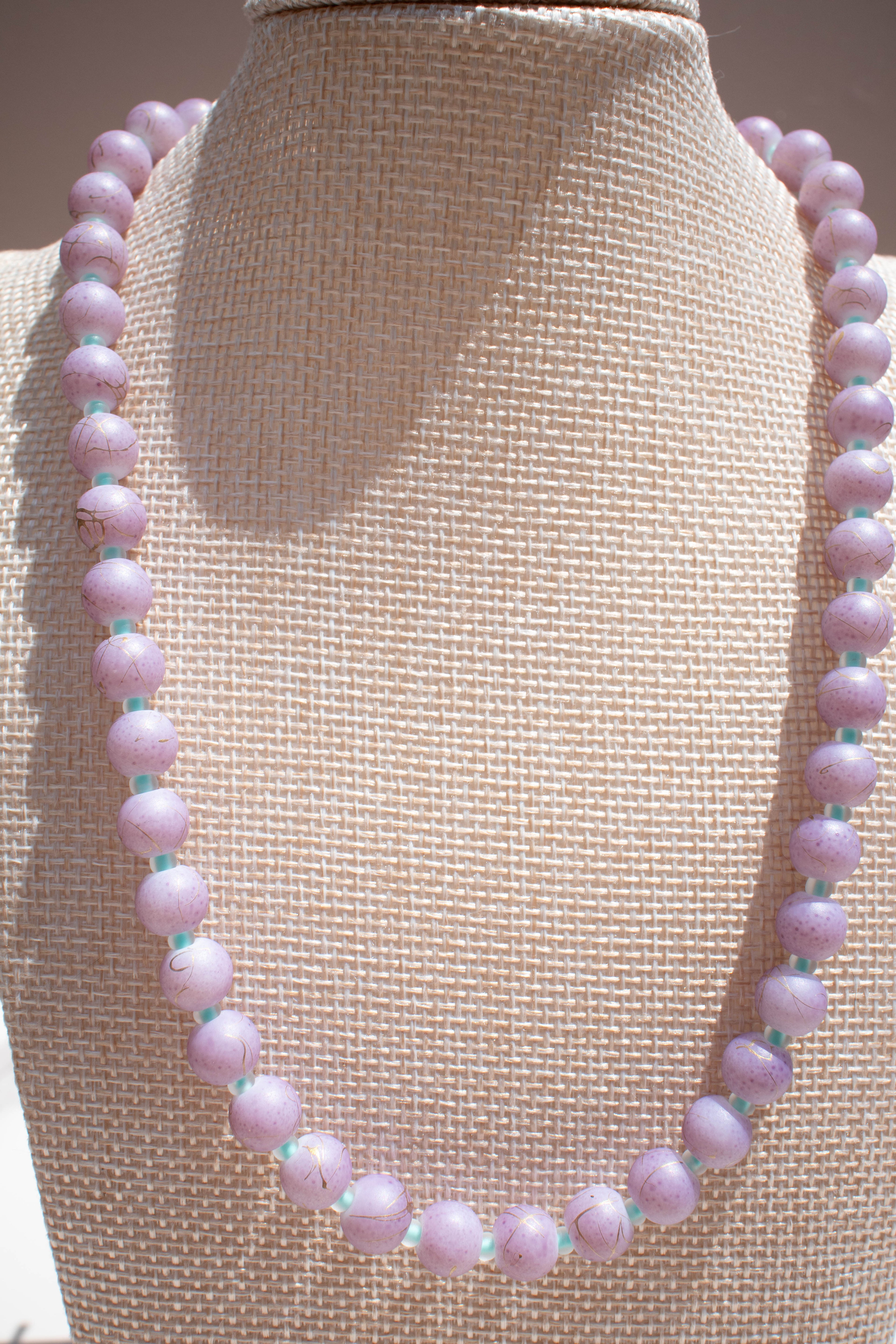The Sadie Necklace- Round Purple & Mint Glass Beads