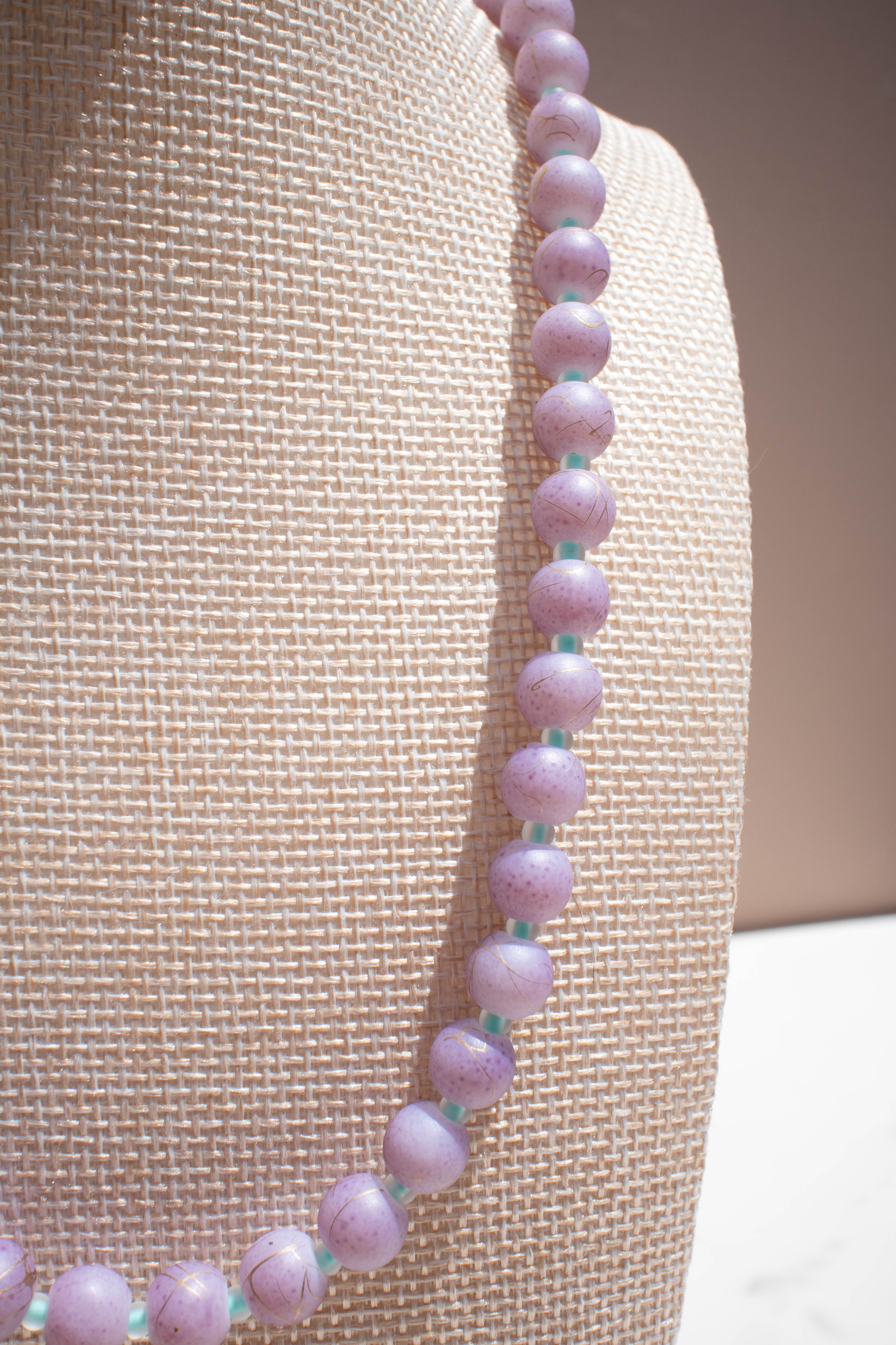 The Sadie Necklace- Round Purple & Mint Glass Beads