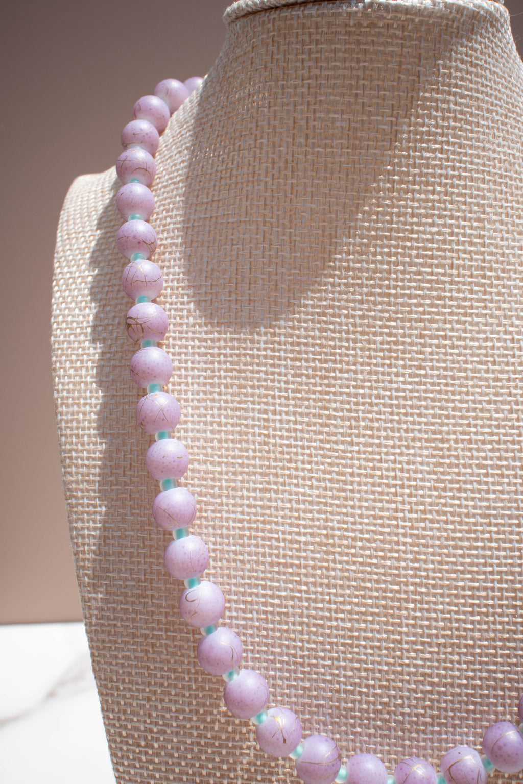 The Sadie Necklace- Round Purple & Mint Glass Beads