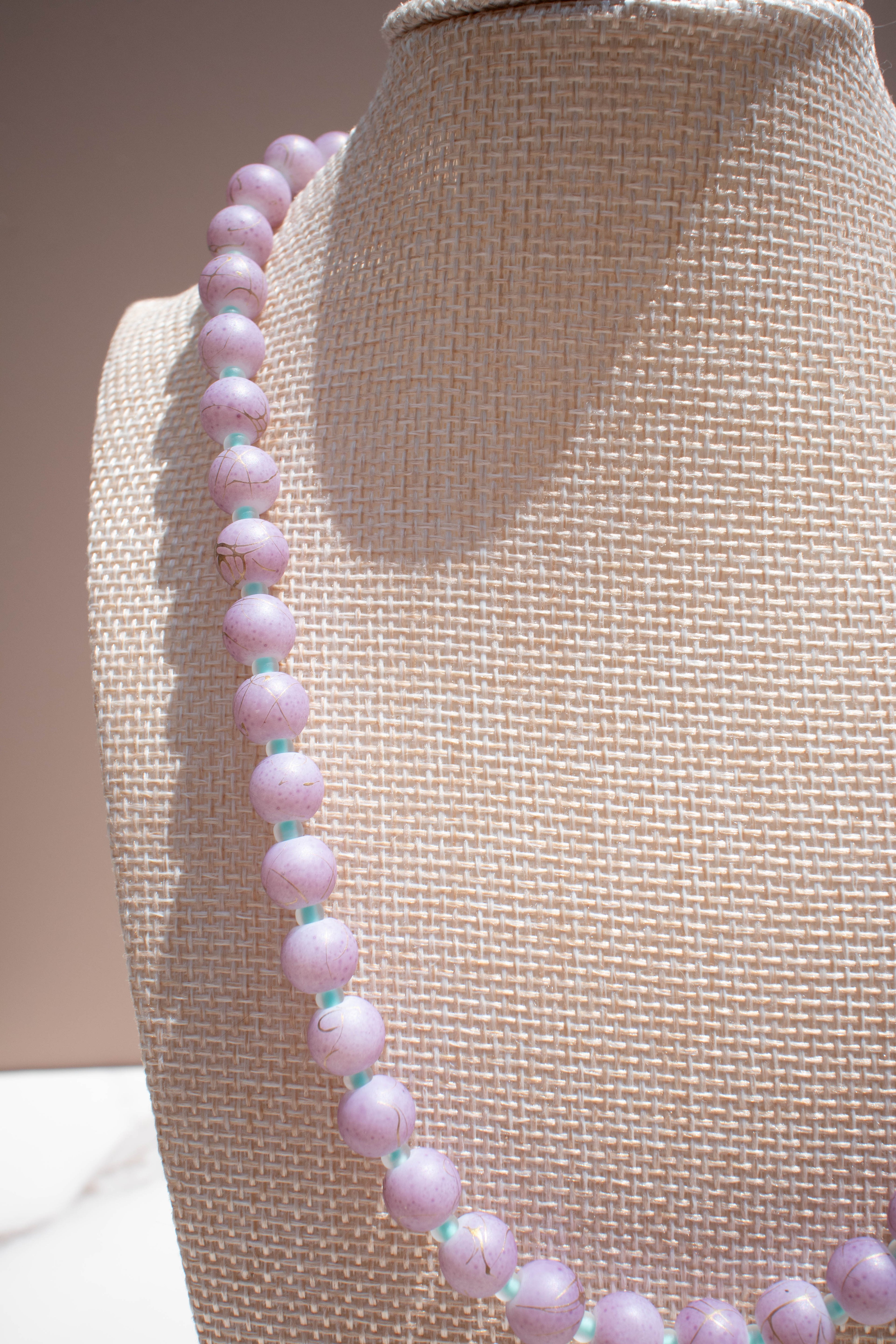The Sadie Necklace- Round Purple & Mint Glass Beads