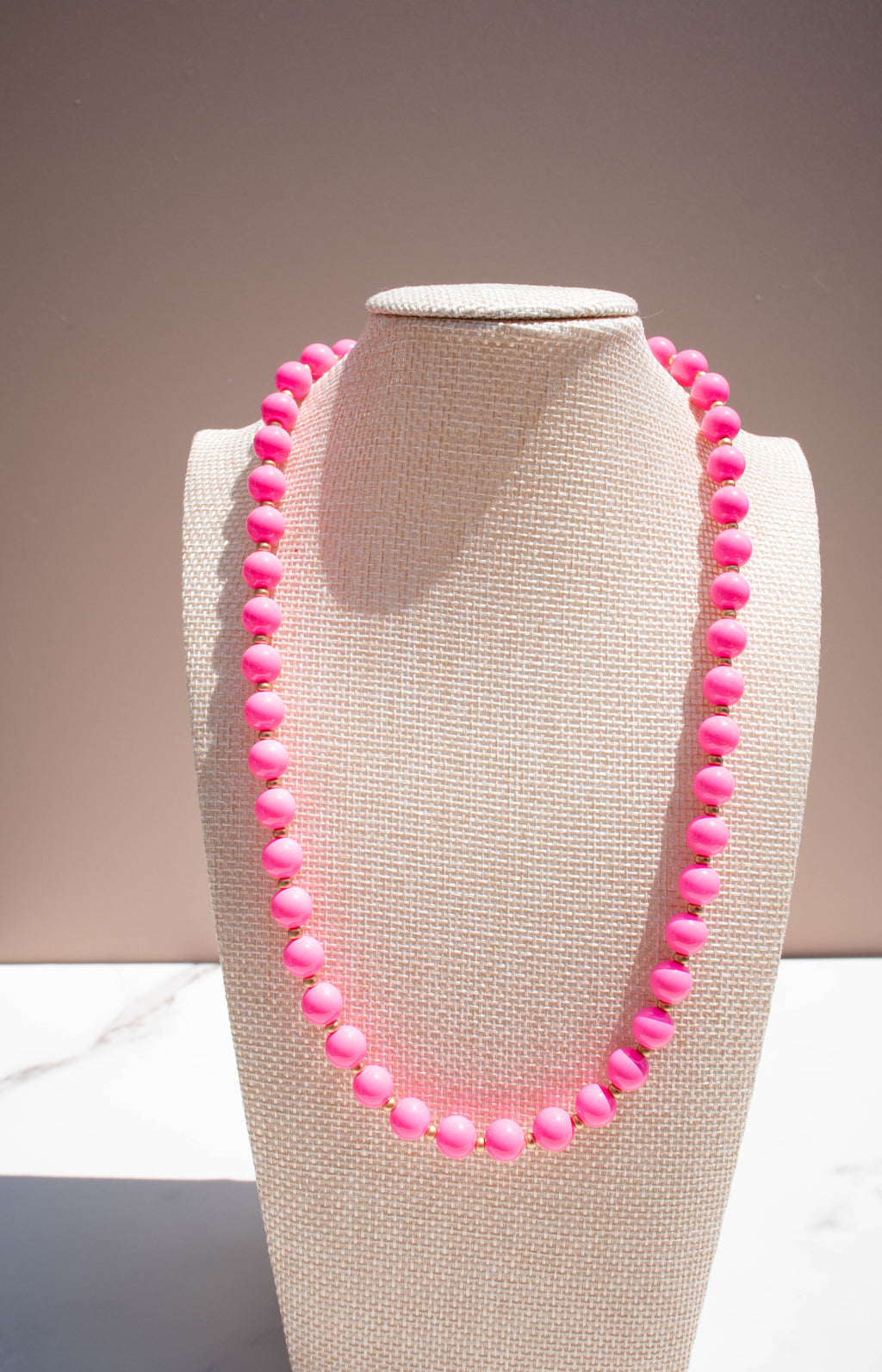 The Ellie Necklace- Round Pink Glass Beads