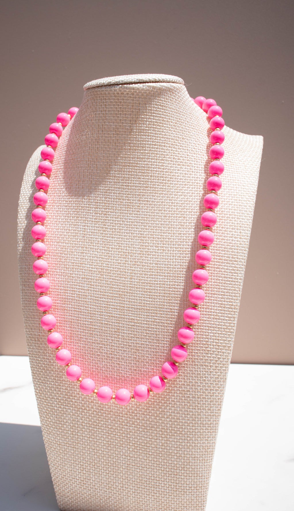 The Ellie Necklace- Round Pink Glass Beads