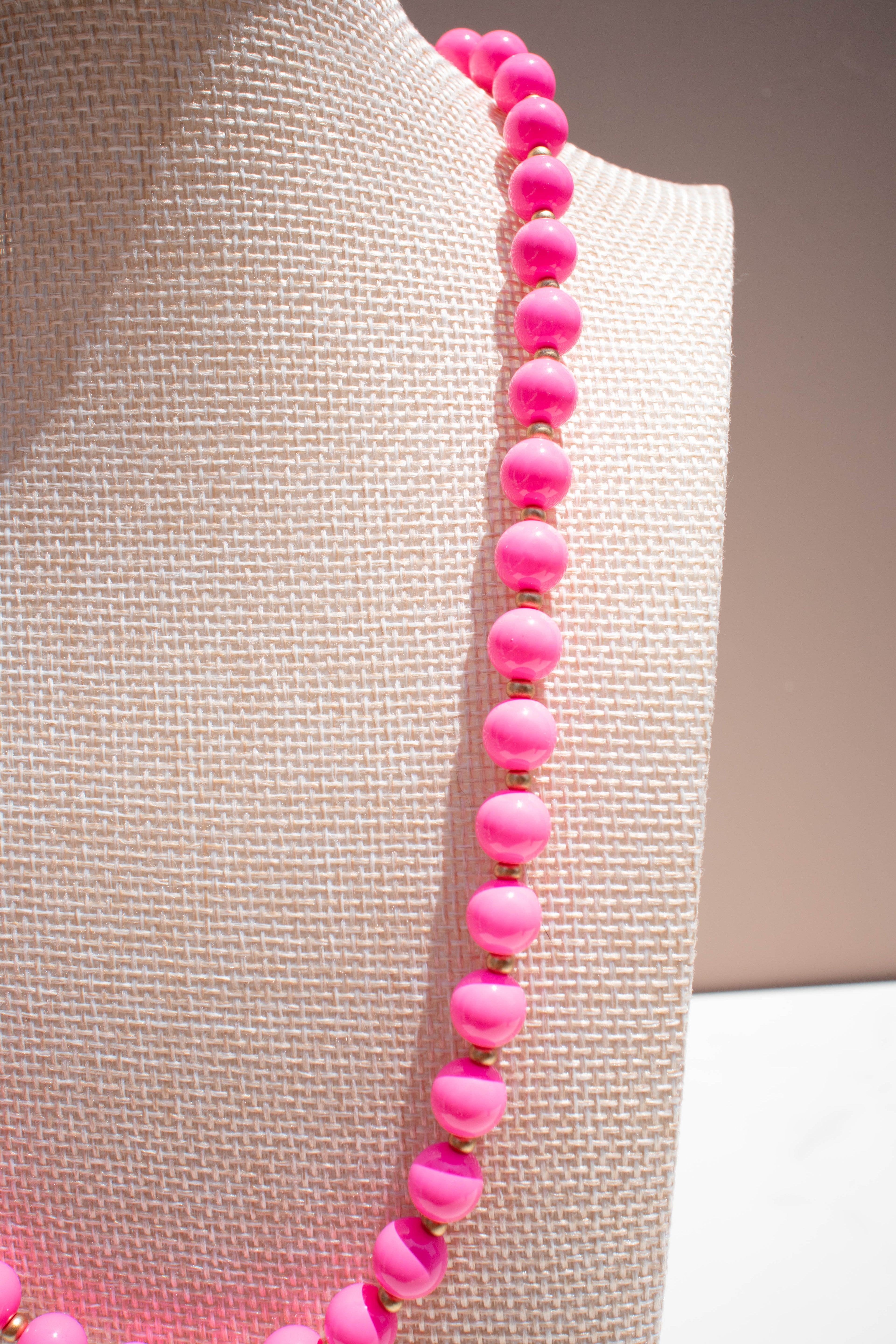 The Ellie Necklace- Round Pink Glass Beads