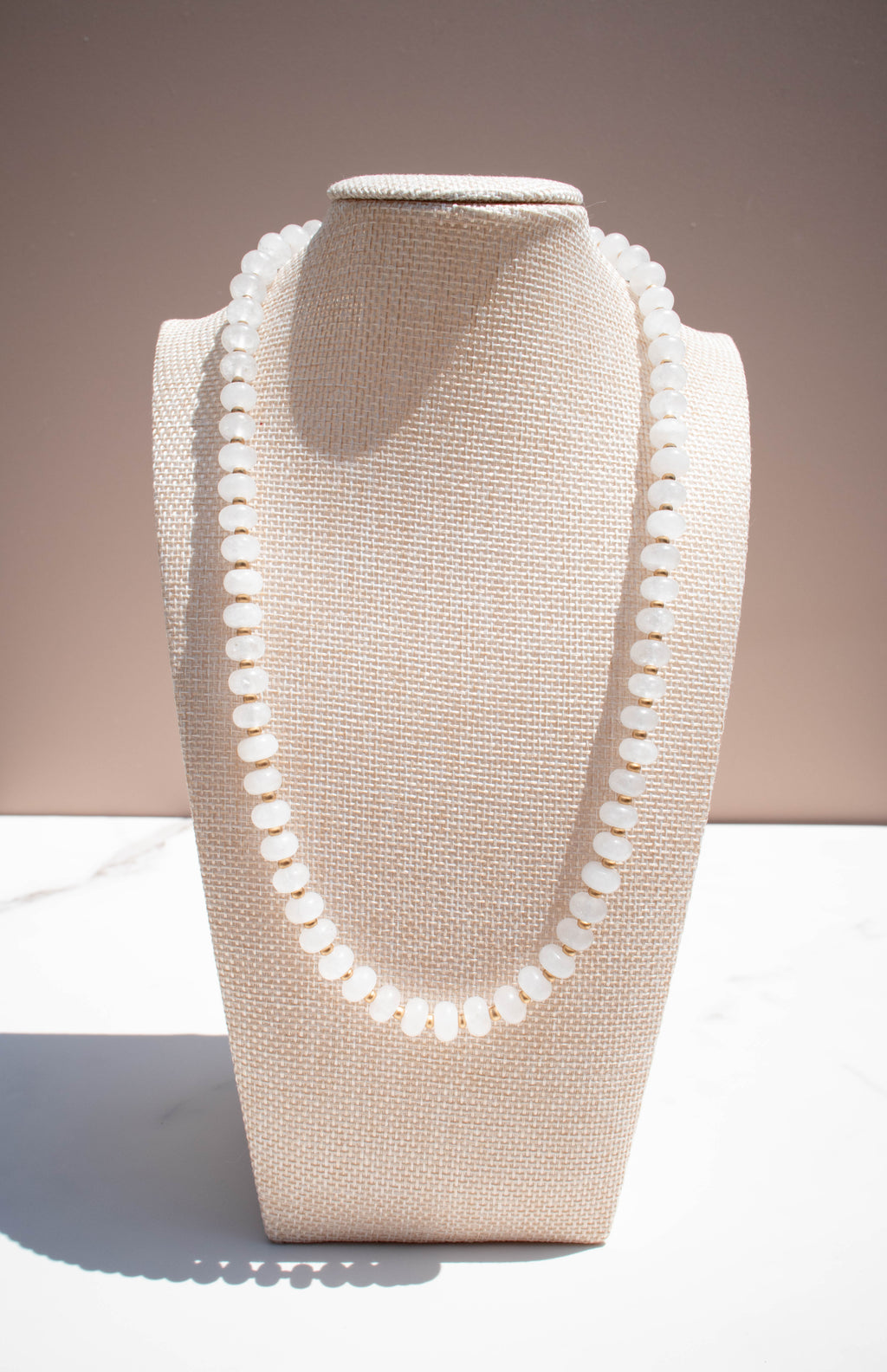 The Lily Necklace- White Quartz & Gold Glass Beads