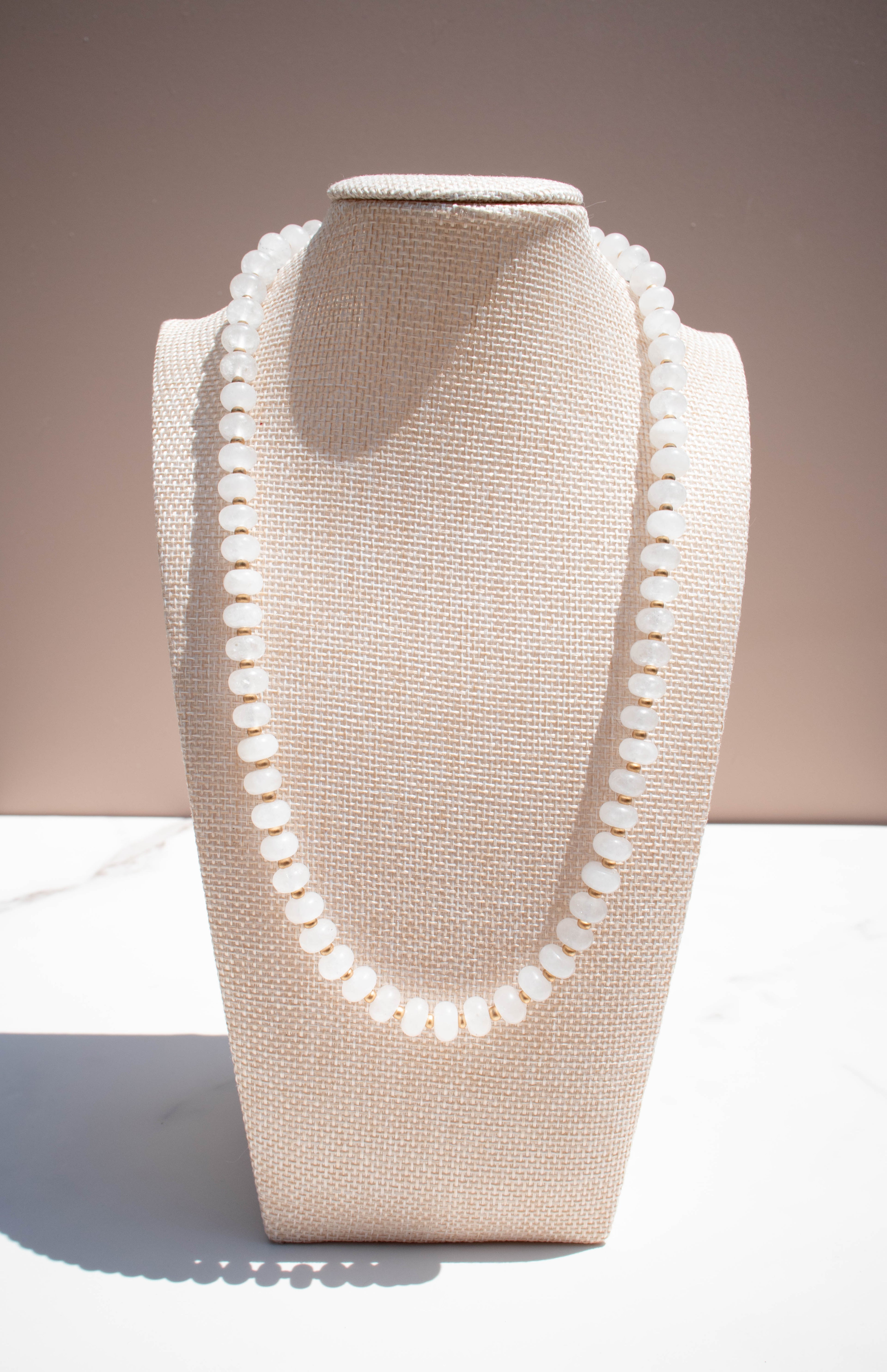The Lily Necklace- White Quartz & Gold Glass Beads