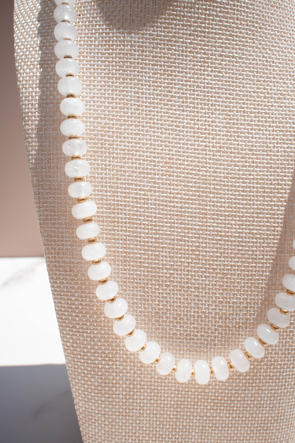 The Lily Necklace- White Quartz & Gold Glass Beads