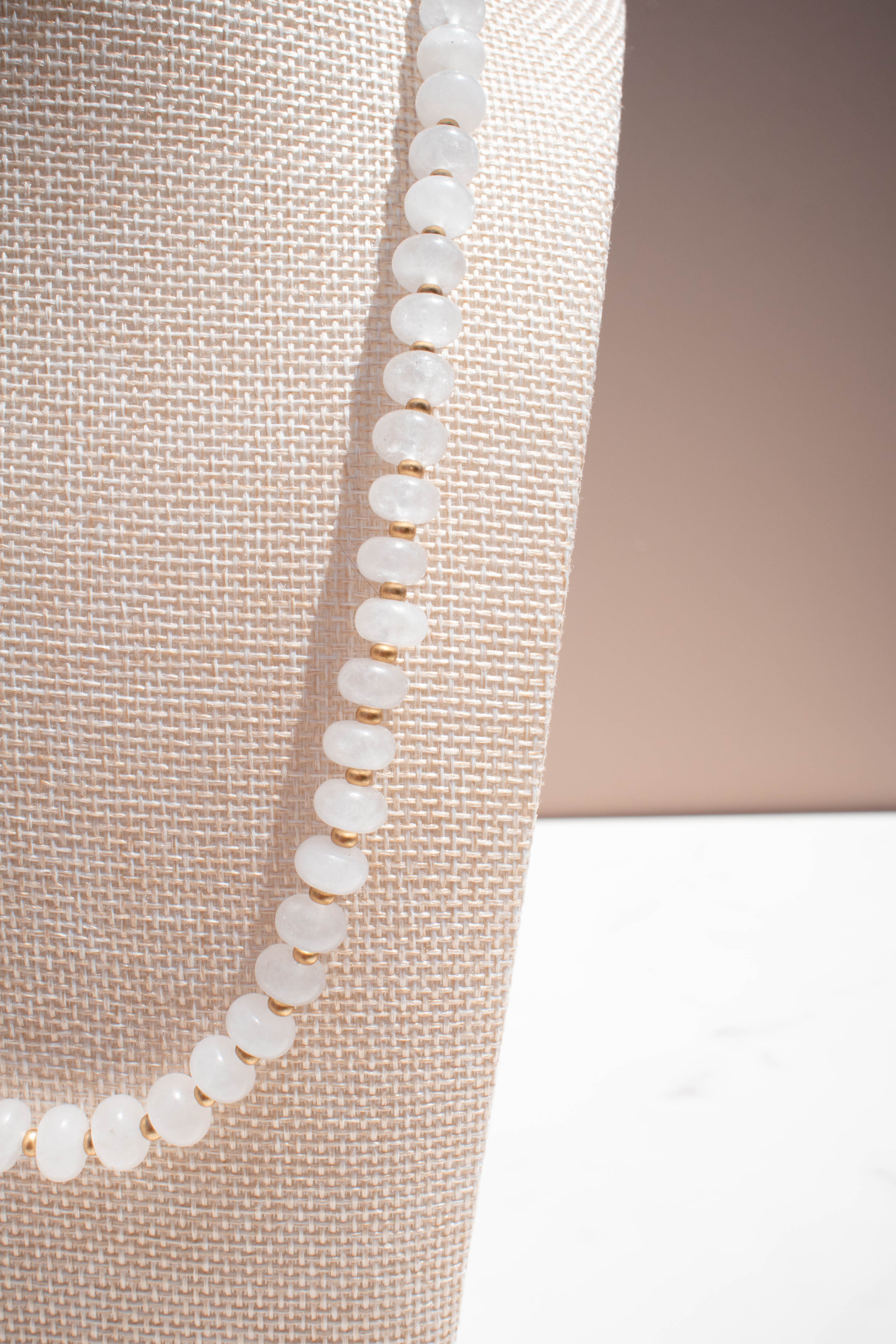 The Lily Necklace- White Quartz & Gold Glass Beads