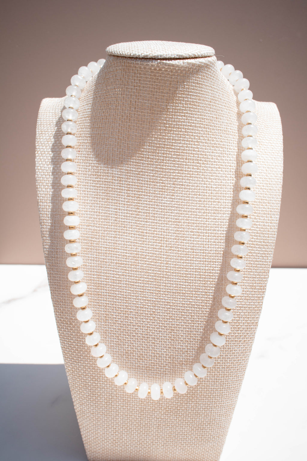 The Lily Necklace- White Quartz & Gold Glass Beads