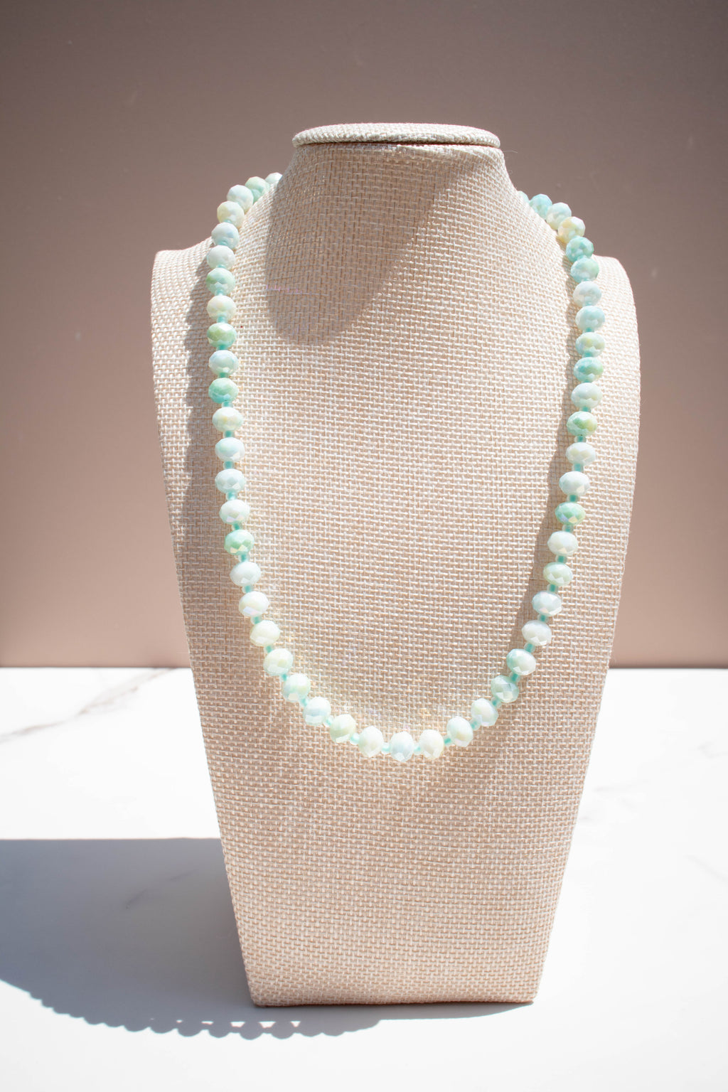 The June Necklace- Mint Green & Blue Glass Beads