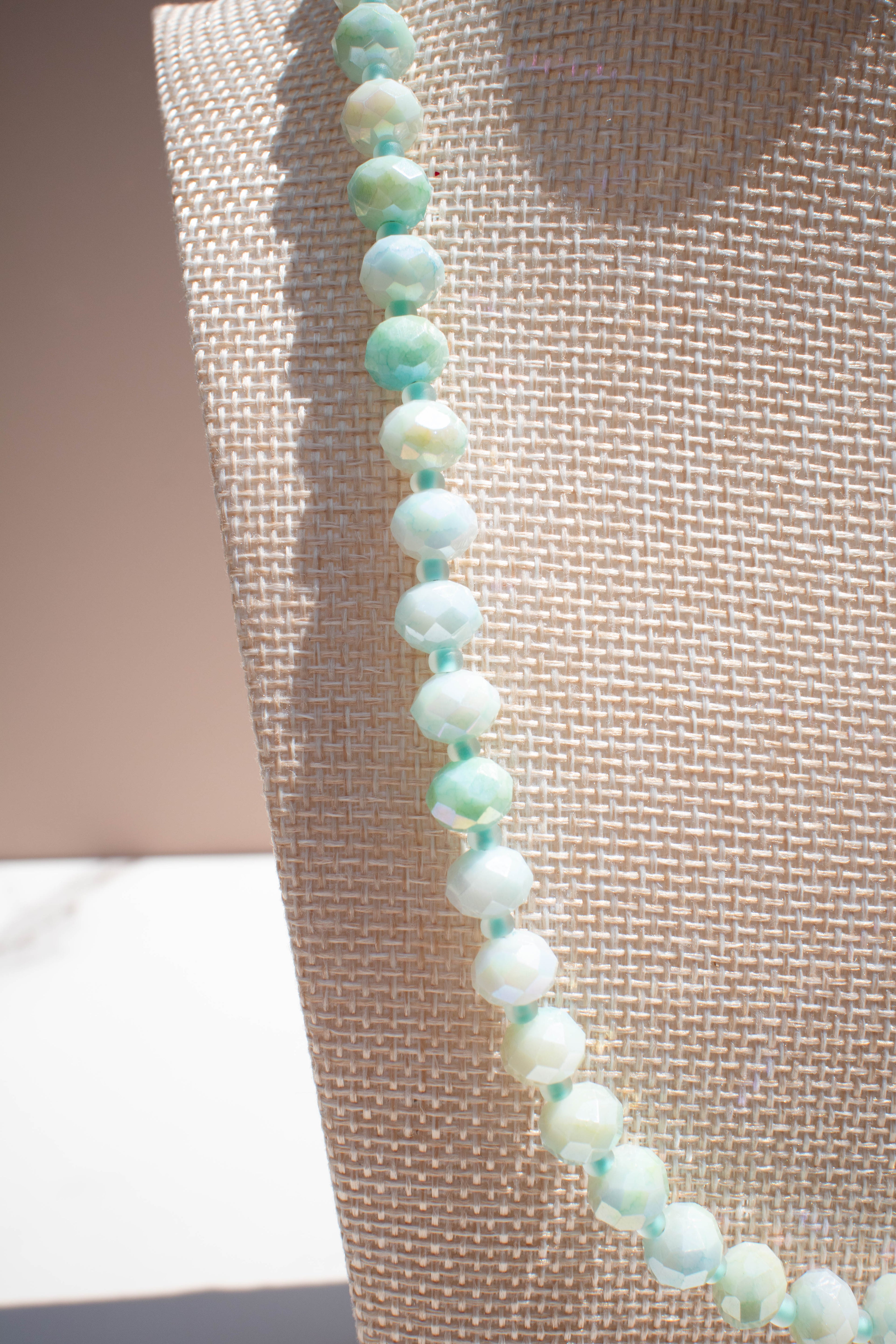 The June Necklace- Mint Green & Blue Glass Beads