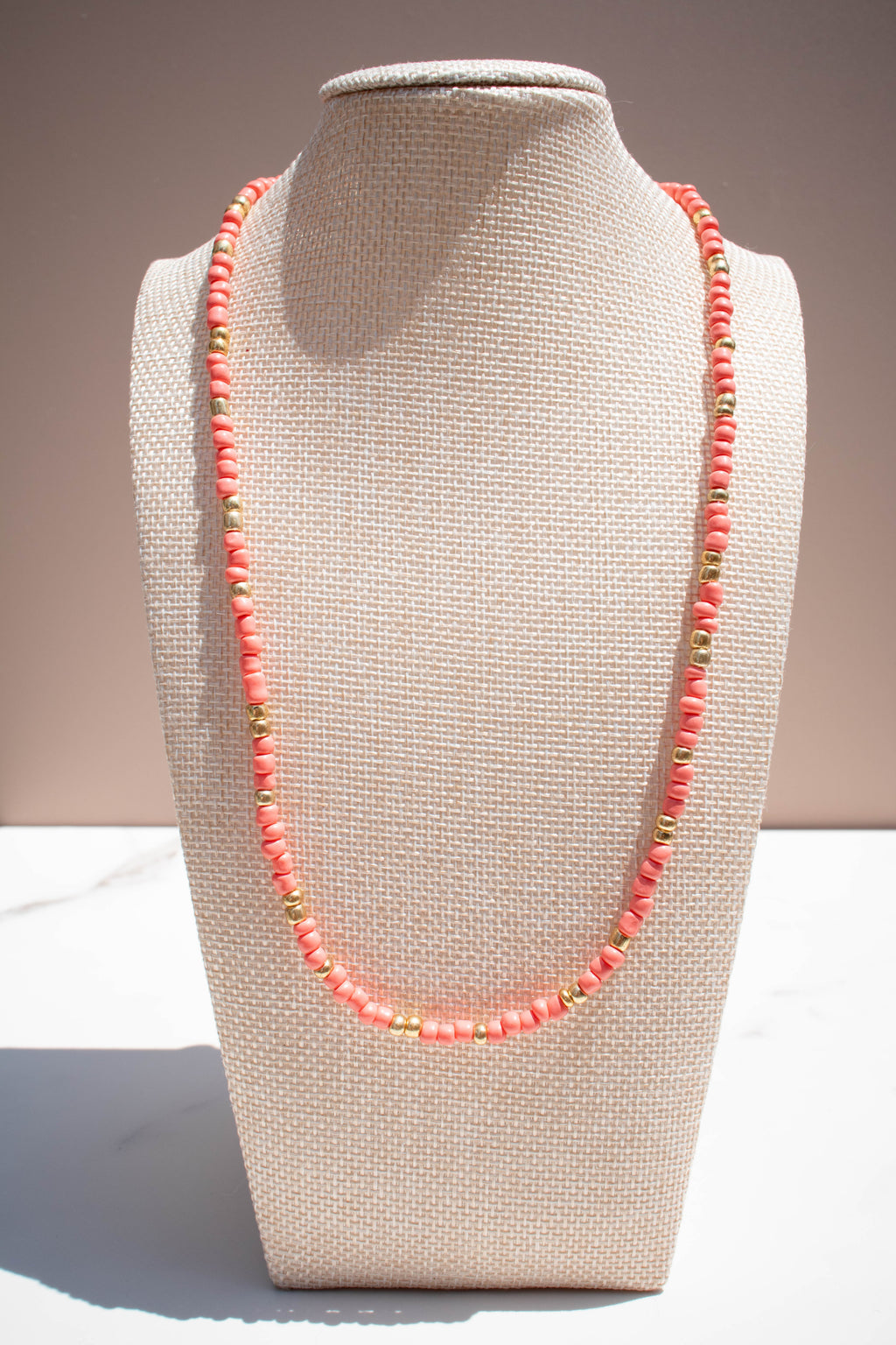 The Penny Necklace- Coral and Gold Seed Beads