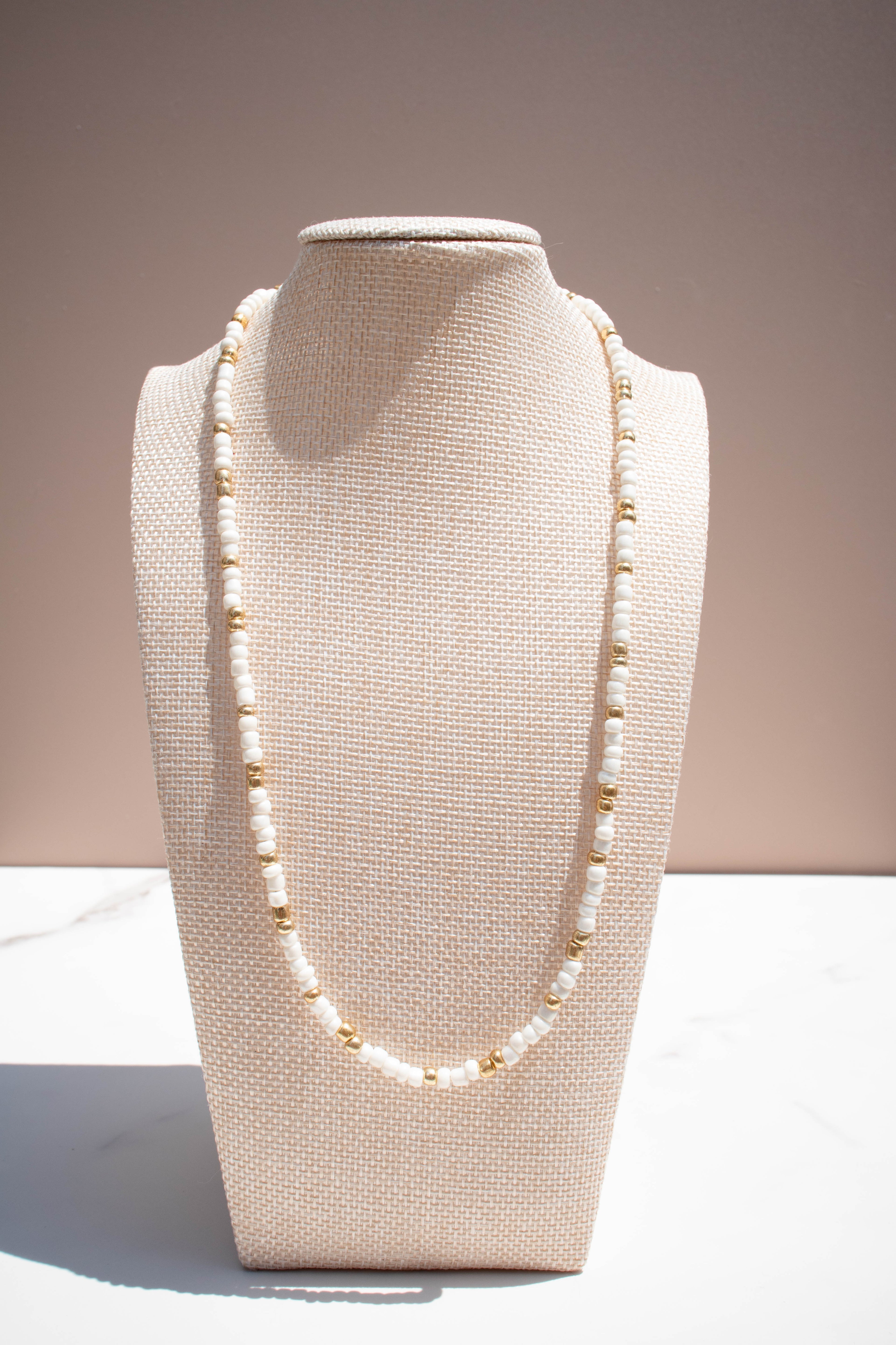 The Grace Necklace- White and Gold Seed Beads