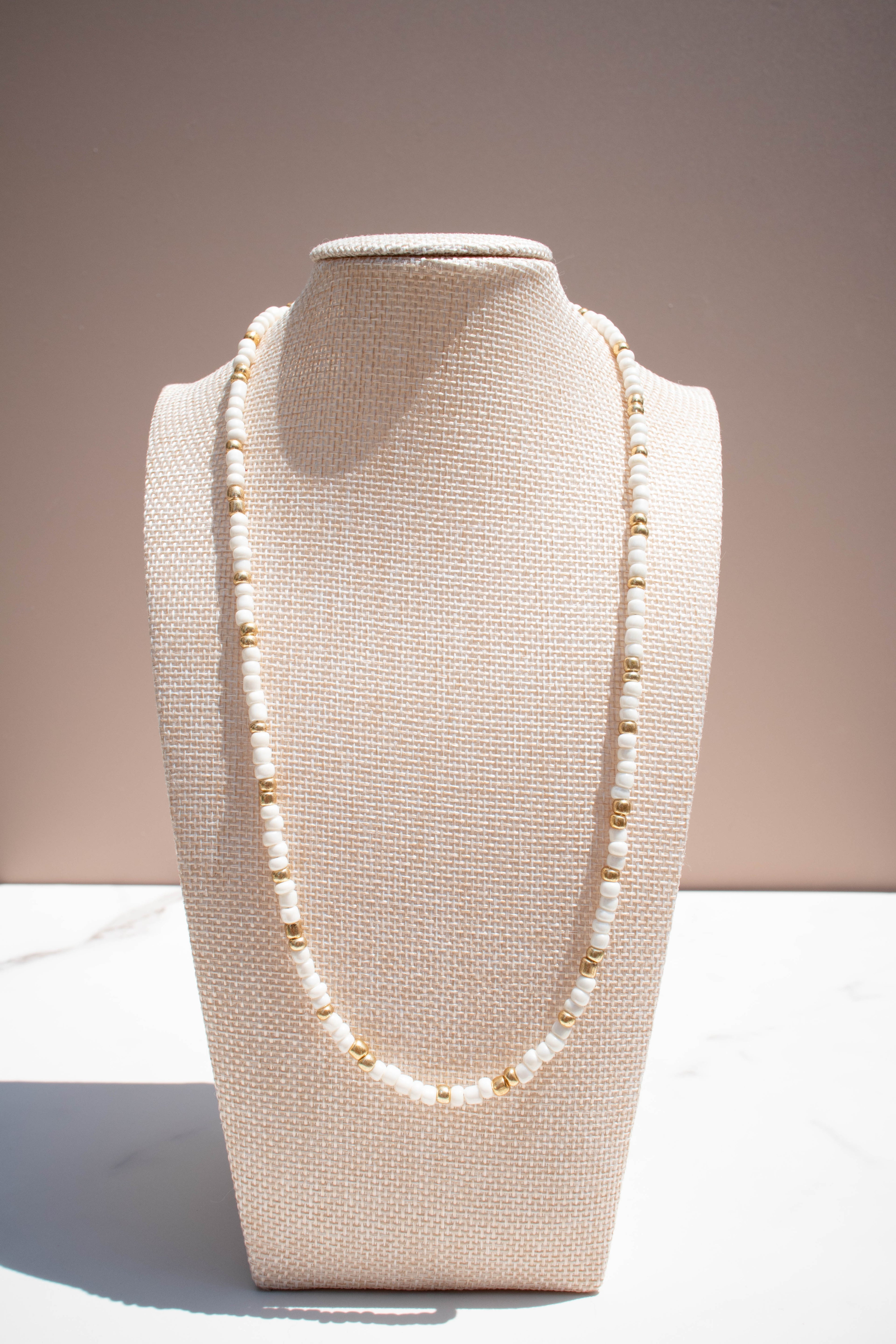 The Grace Necklace- White and Gold Seed Beads