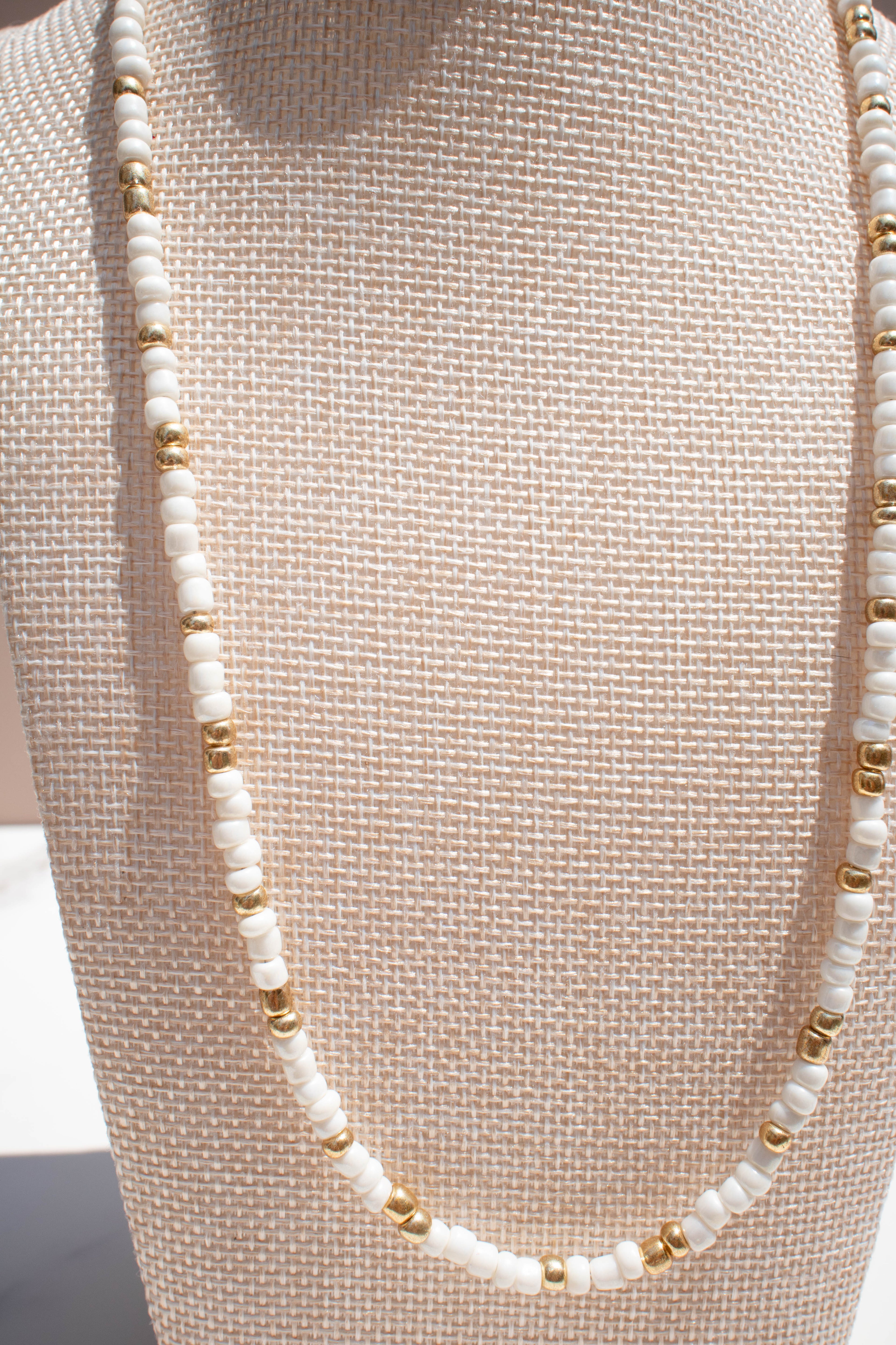 The Grace Necklace- White and Gold Seed Beads