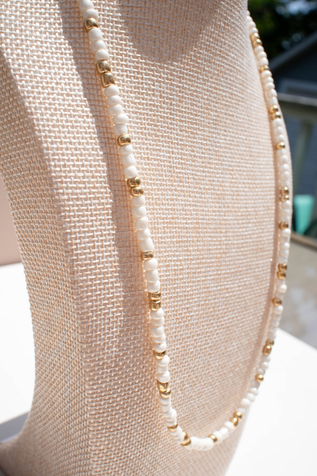 The Grace Necklace- White and Gold Seed Beads