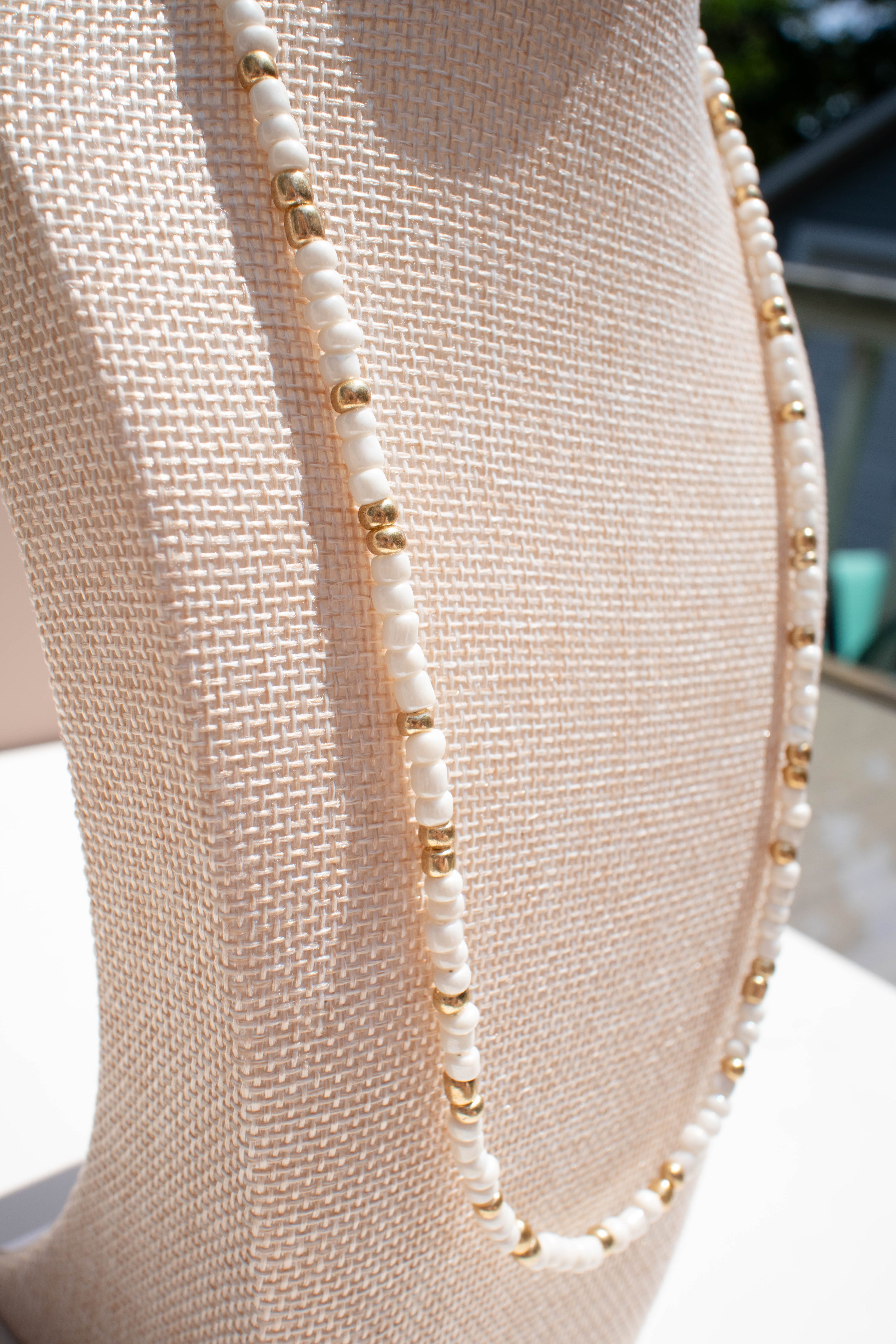 The Grace Necklace- White and Gold Seed Beads