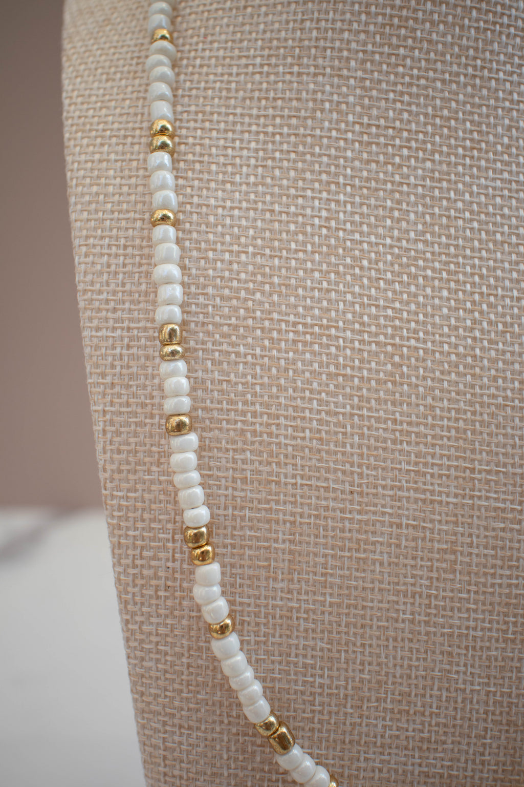 The Grace Necklace- White and Gold Seed Beads