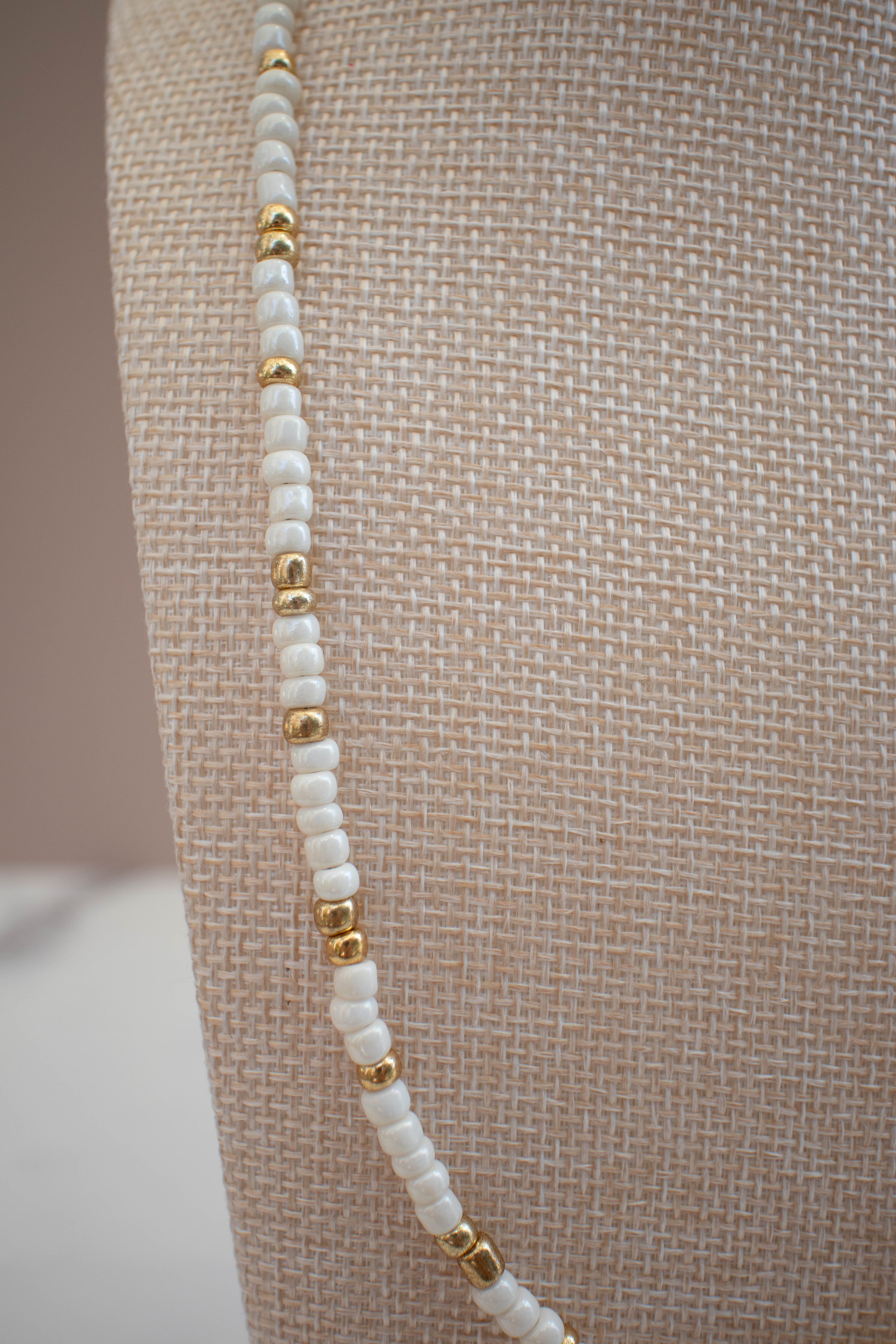 The Grace Necklace- White and Gold Seed Beads