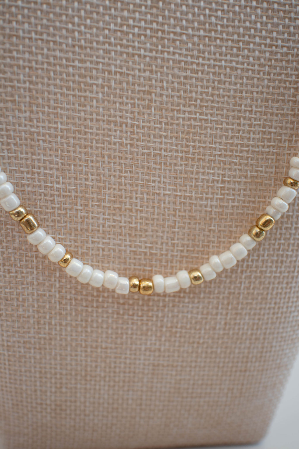 The Grace Necklace- White and Gold Seed Beads