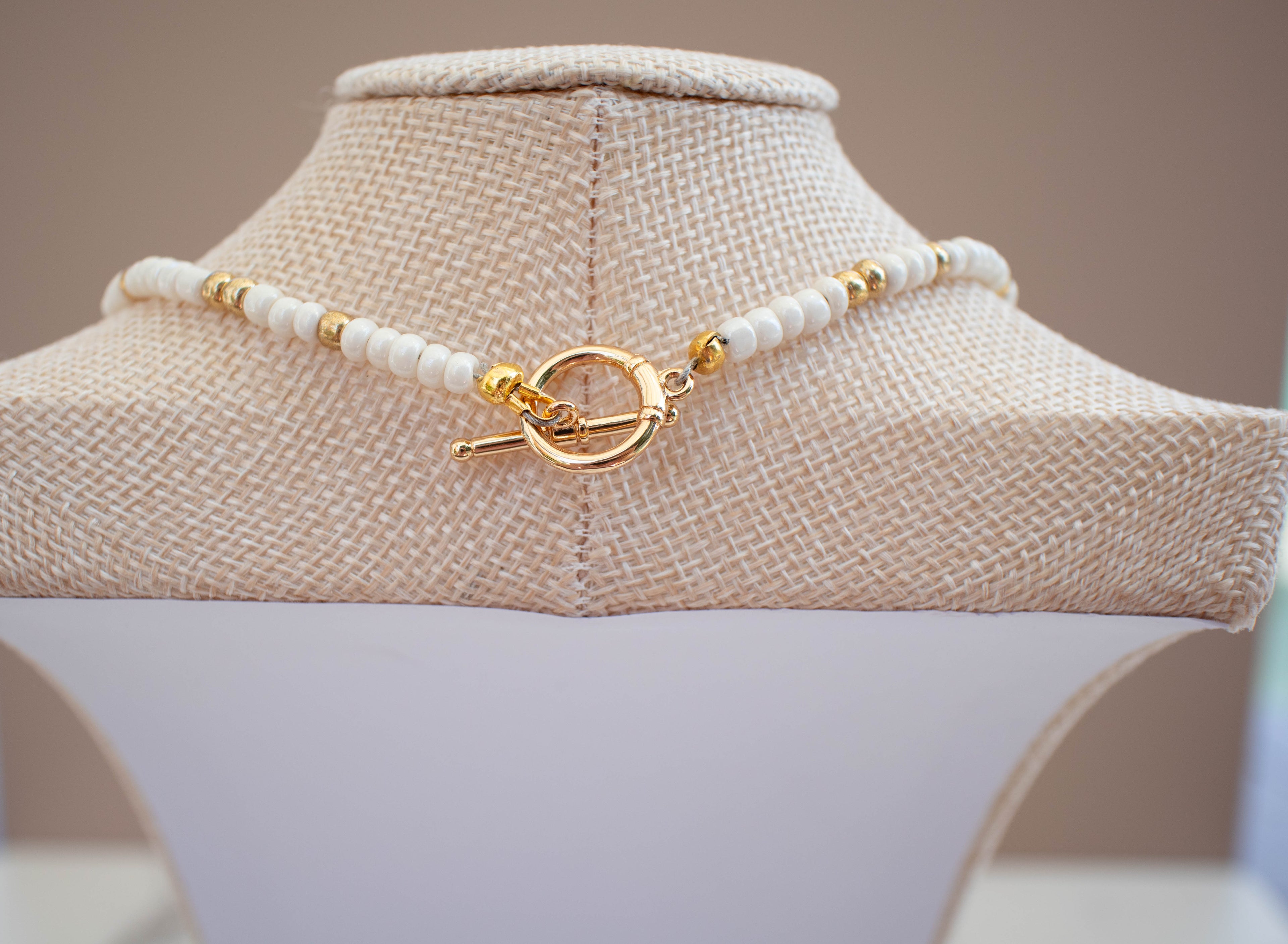 The Grace Necklace- White and Gold Seed Beads