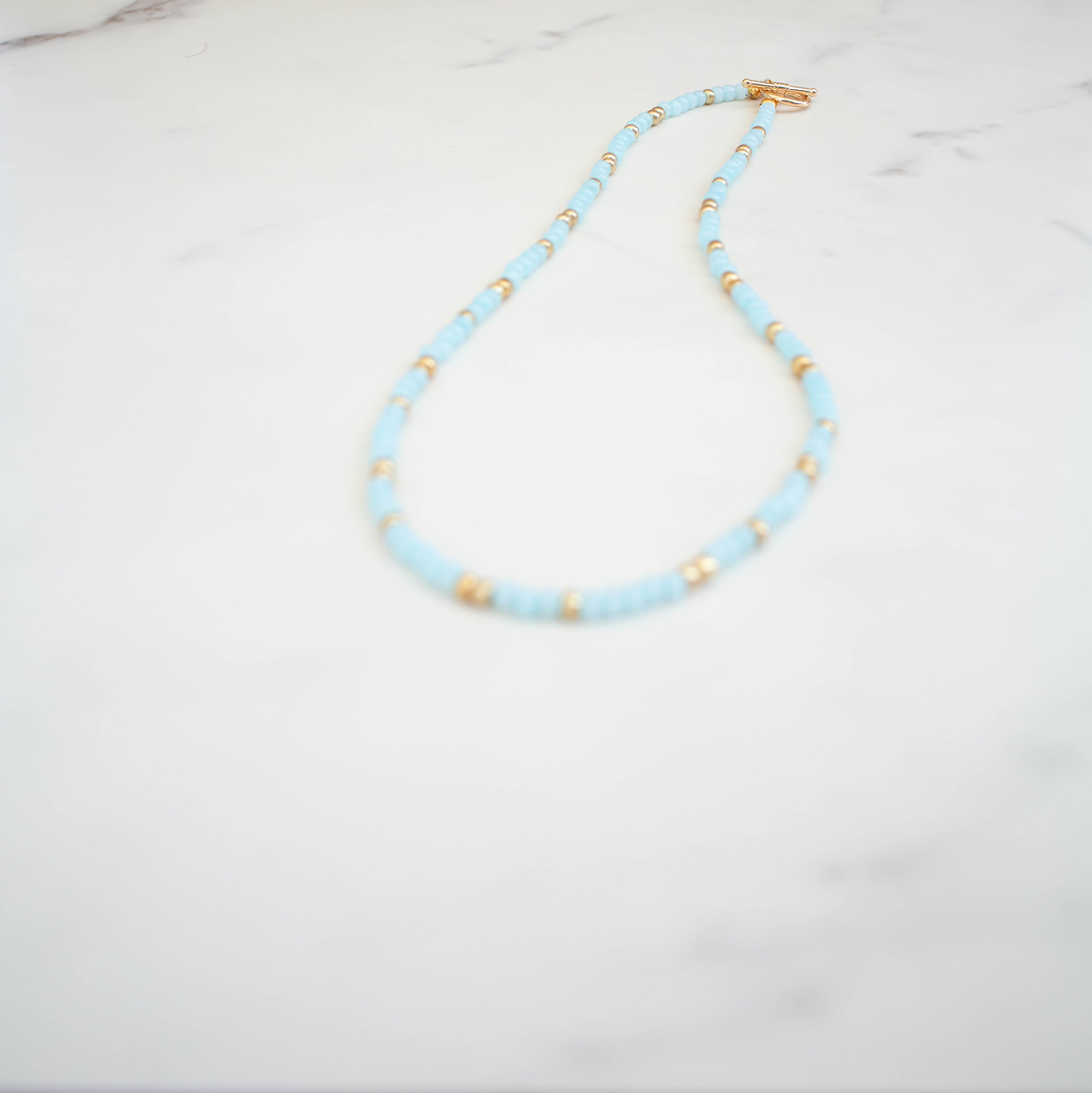 The Marina Necklace- Round Blue and Gold Seed Beads