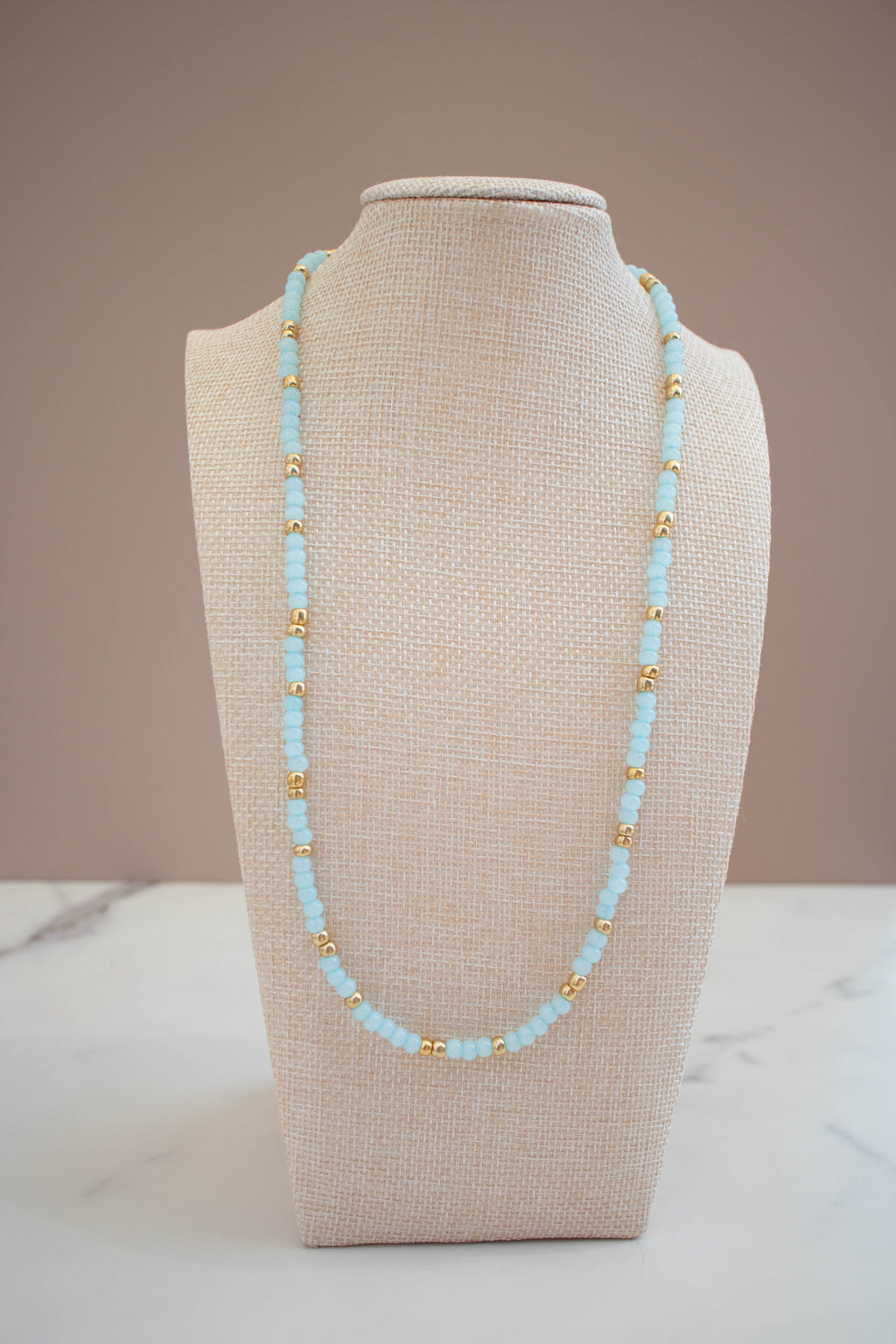 The Marina Necklace- Round Blue and Gold Seed Beads