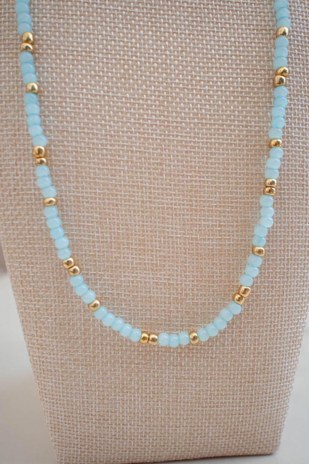 The Marina Necklace- Round Blue and Gold Seed Beads