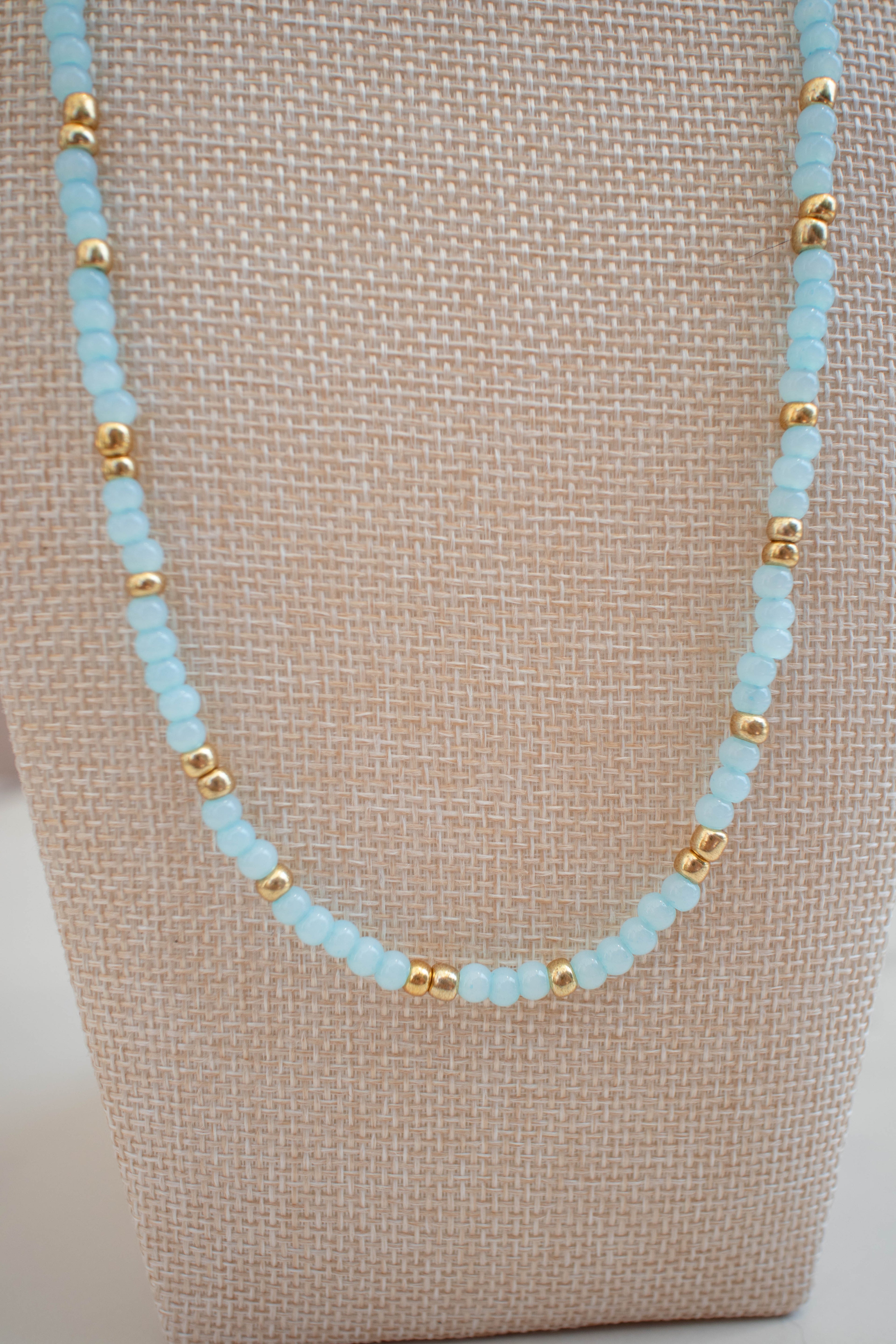 The Marina Necklace- Round Blue and Gold Seed Beads