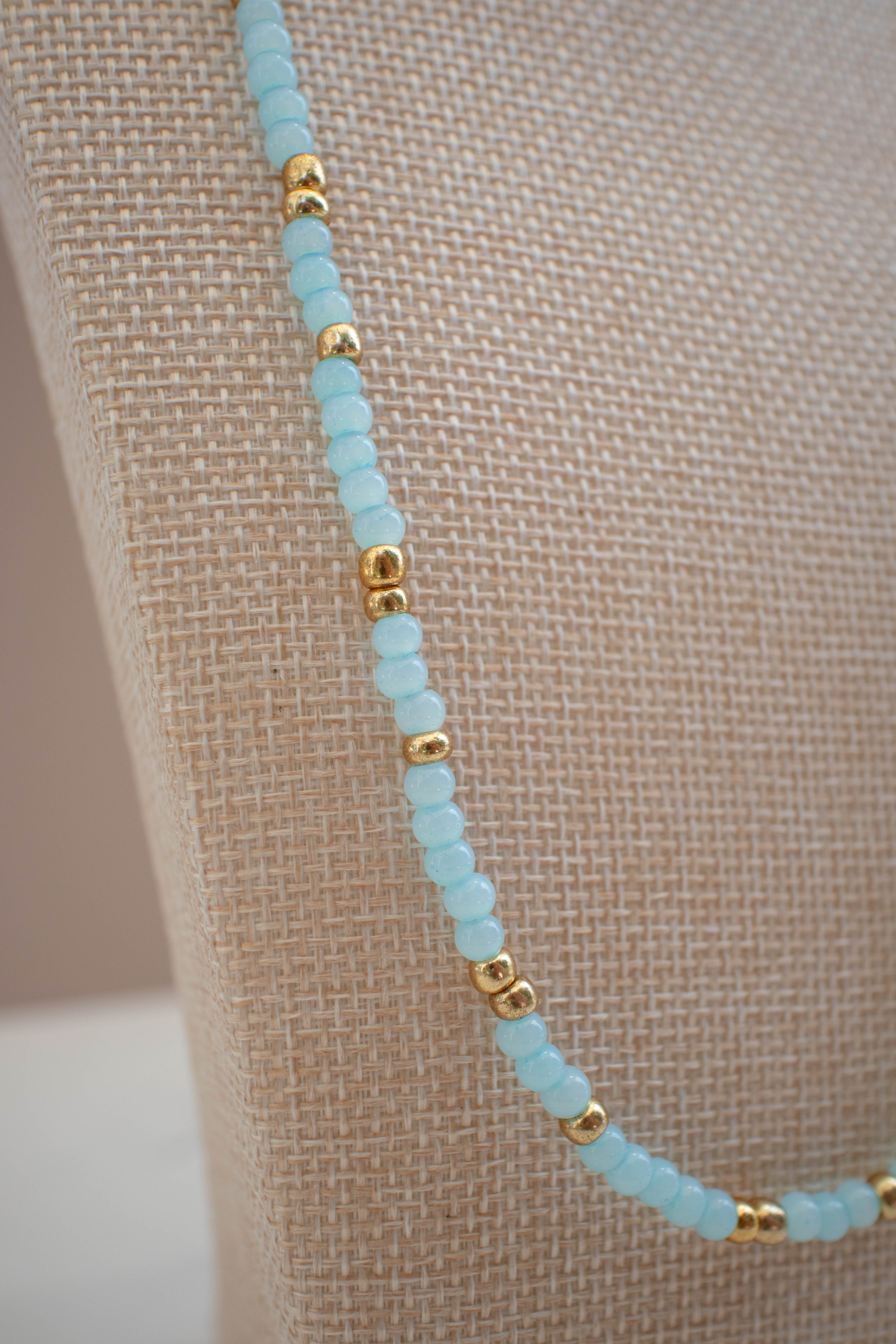 The Marina Necklace- Round Blue and Gold Seed Beads