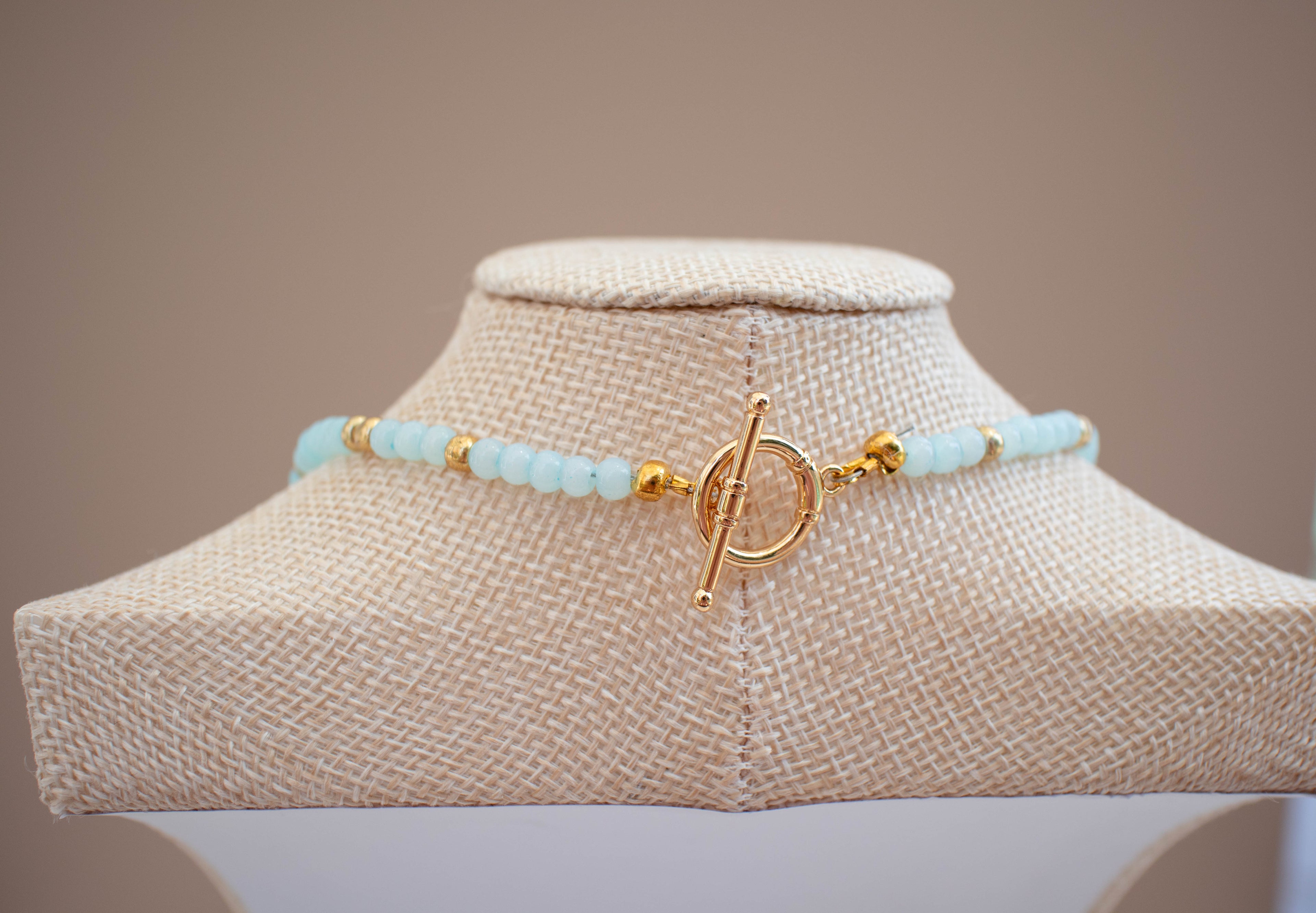 The Marina Necklace- Round Blue and Gold Seed Beads