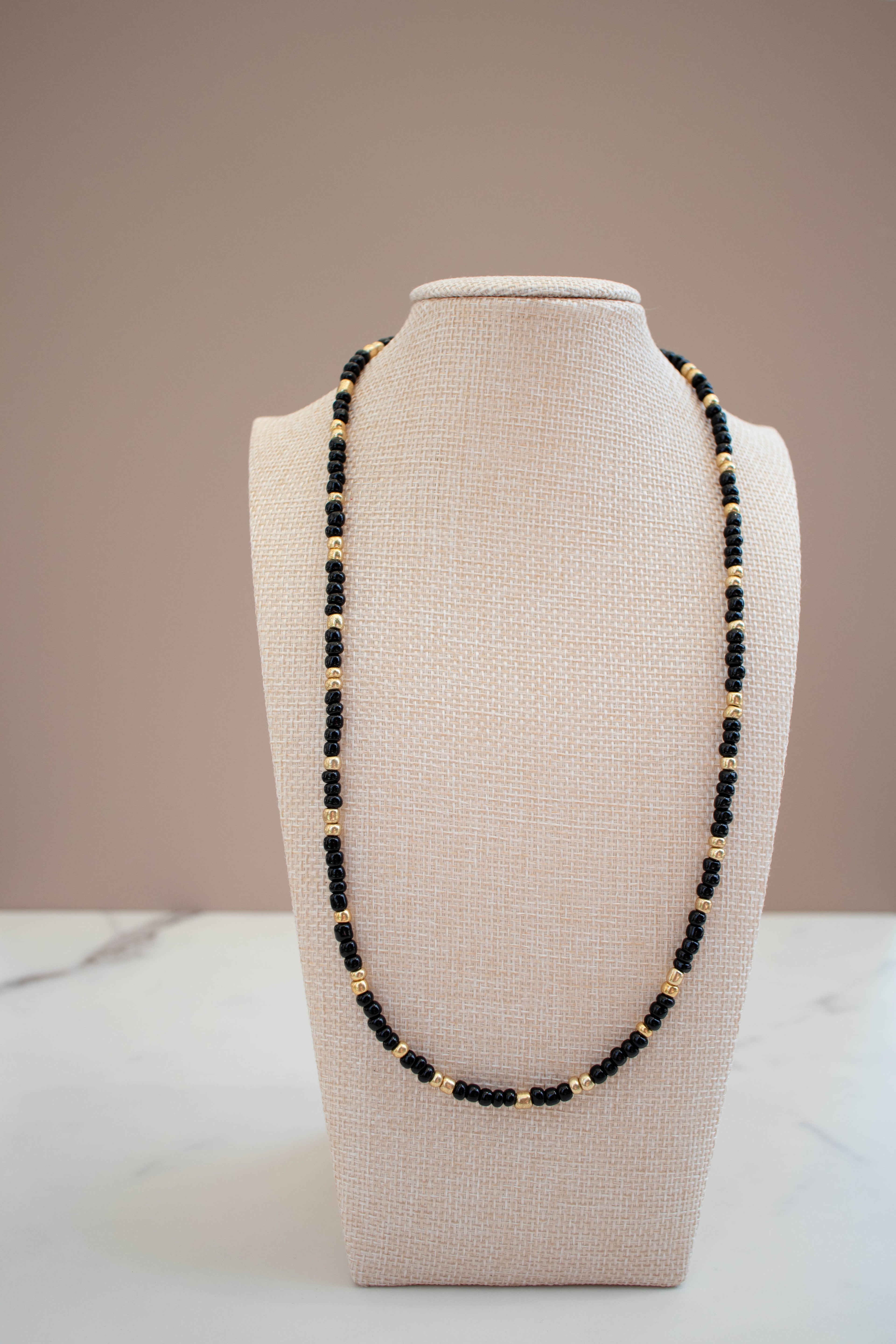 The Annie Necklace- Black and Gold Seed Beads