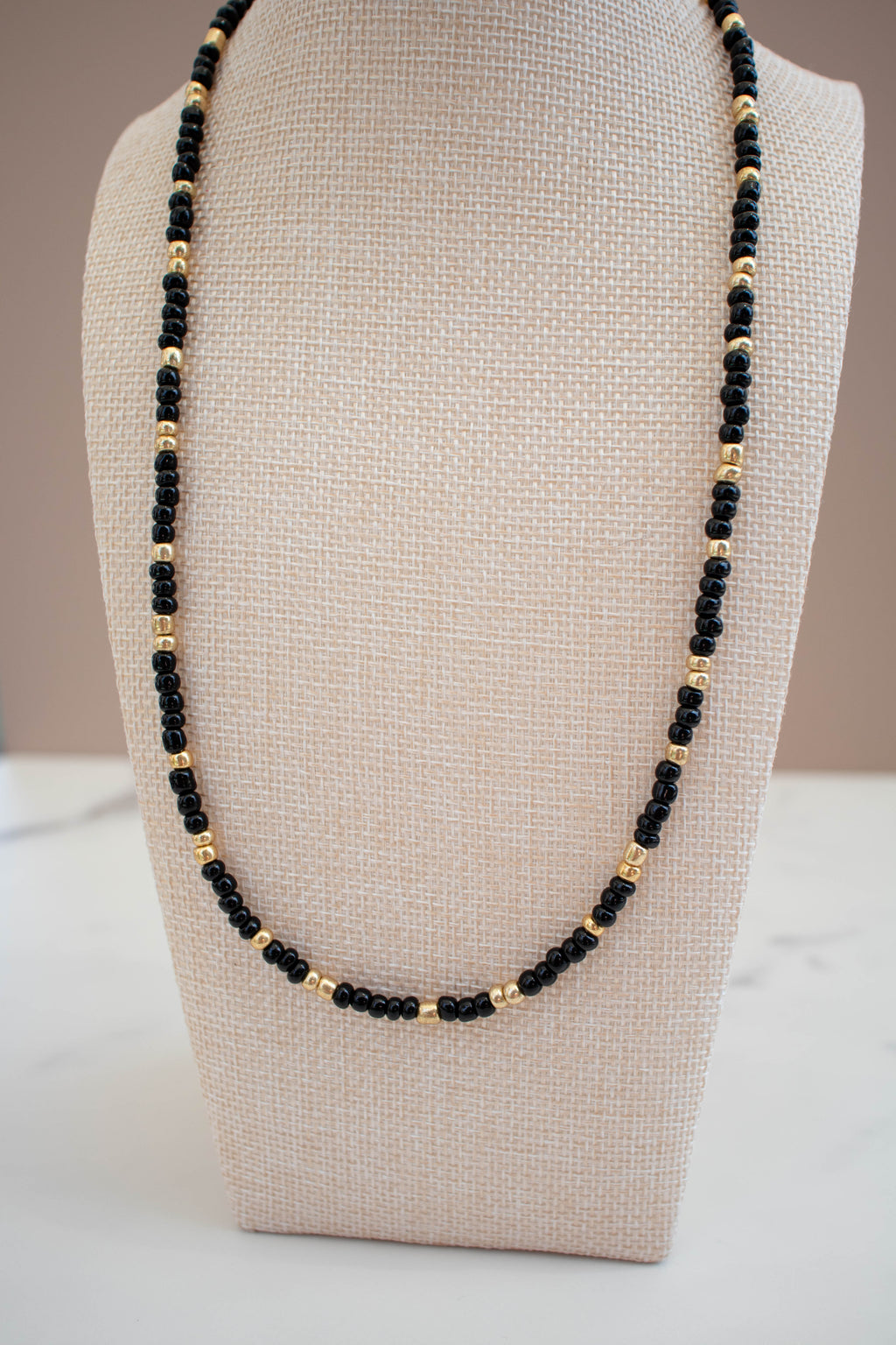 The Annie Necklace- Black and Gold Seed Beads