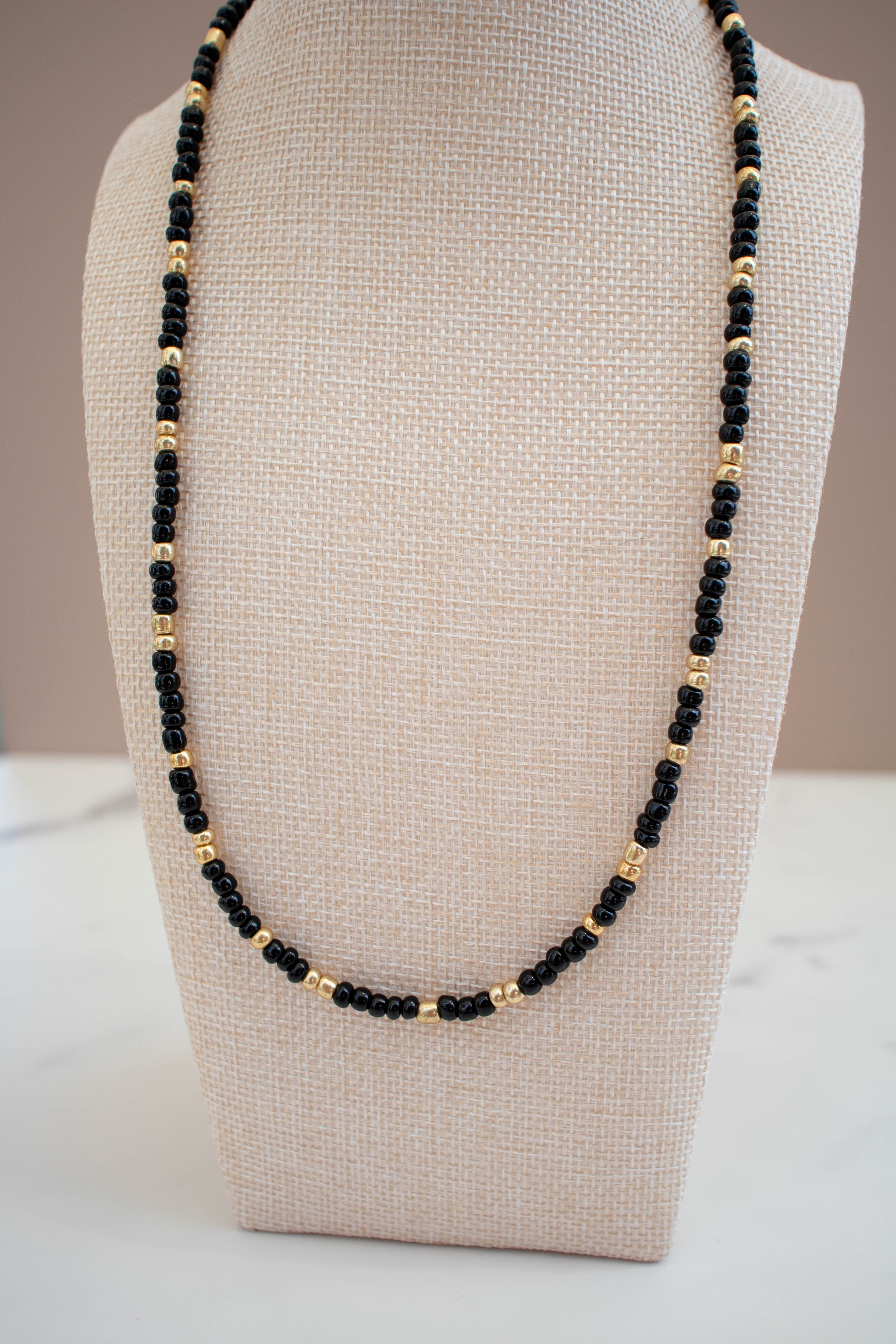 The Annie Necklace- Black and Gold Seed Beads