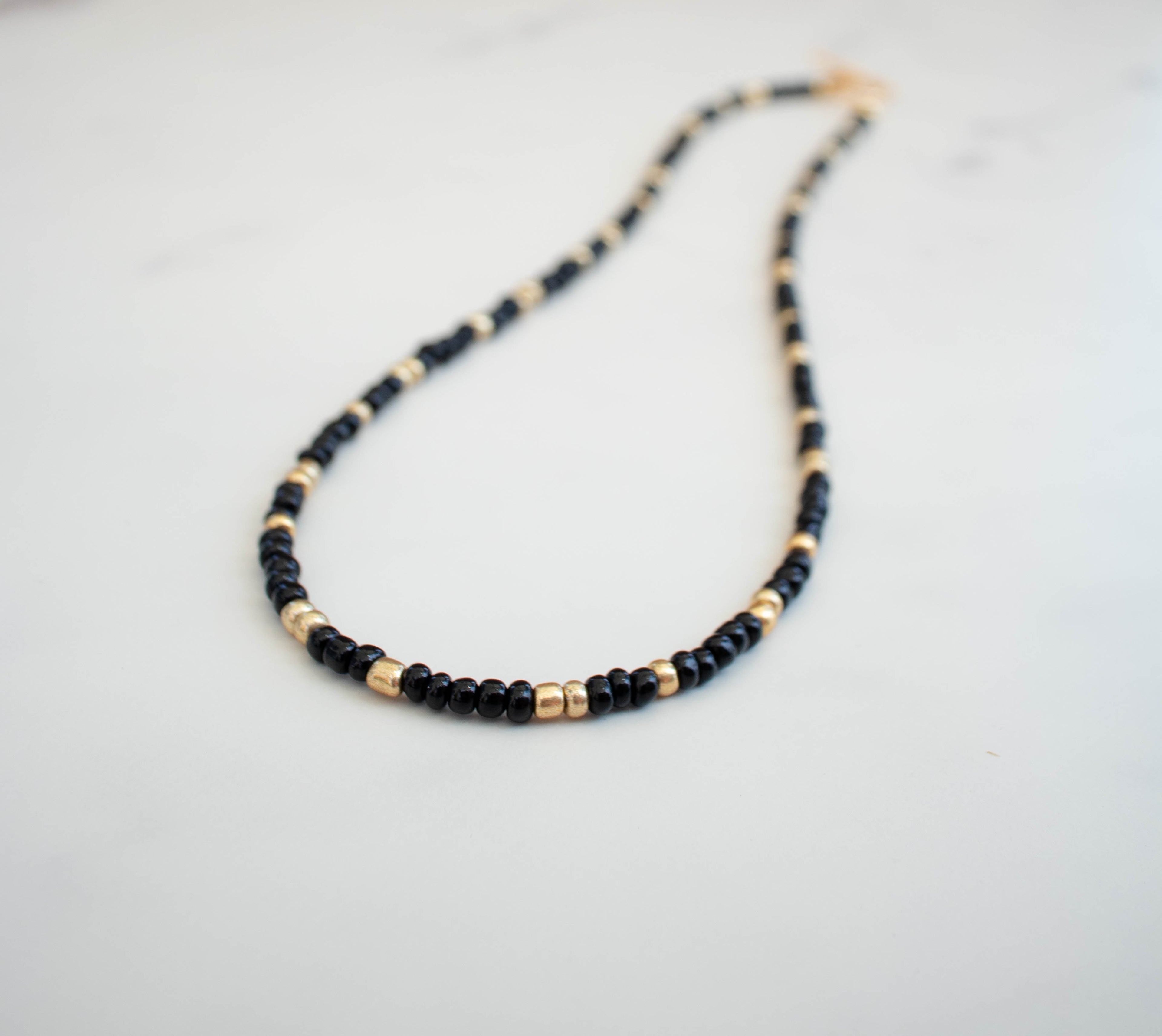 The Annie Necklace- Black and Gold Seed Beads