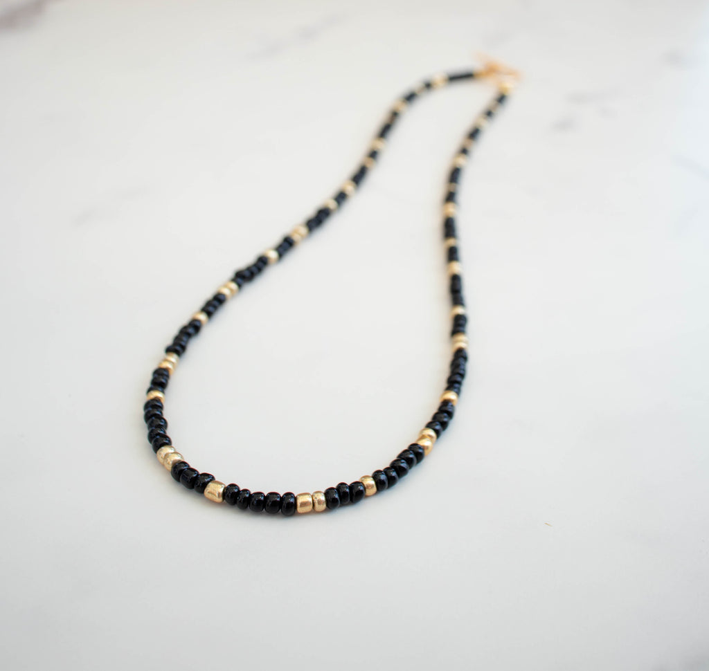 The Annie Necklace- Black and Gold Seed Beads