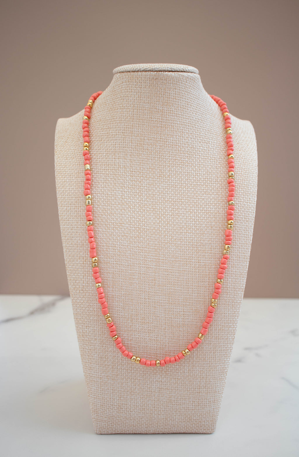The Penny Necklace- Coral and Gold Seed Beads