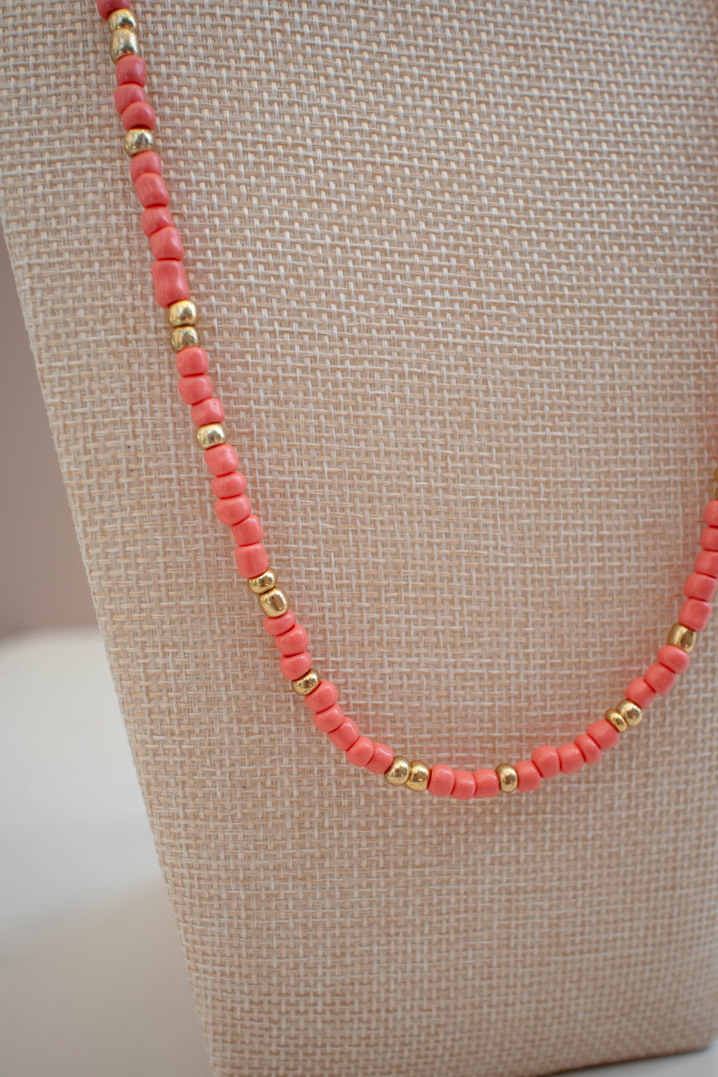 The Penny Necklace- Coral and Gold Seed Beads